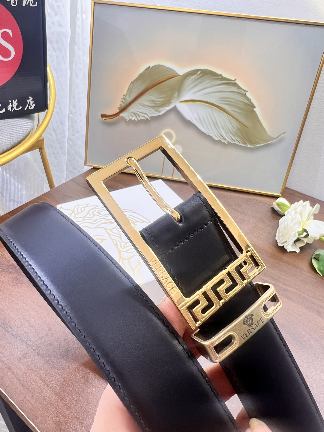 范思哲皮带 定制牛皮 定制美人头层进口皮配达 小细纹牛皮 宽度3.5cm