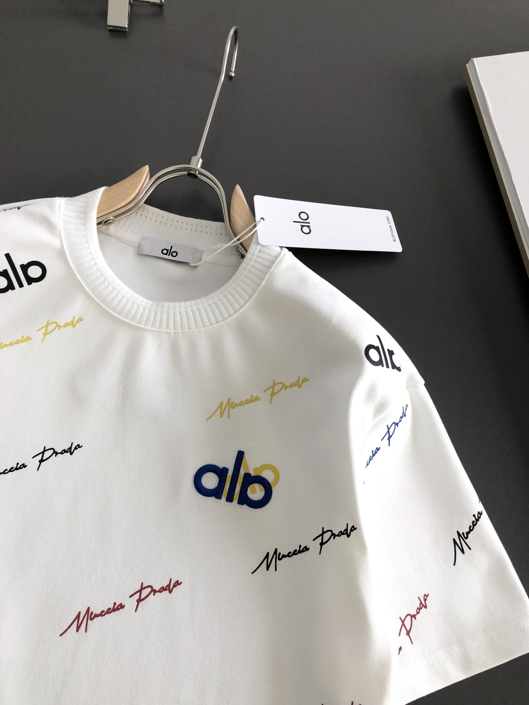 alo 2026SS早春新款圆领T恤，定织定染纯棉300克重洗水面料，做工精细。男女同款宽松落肩版型，时