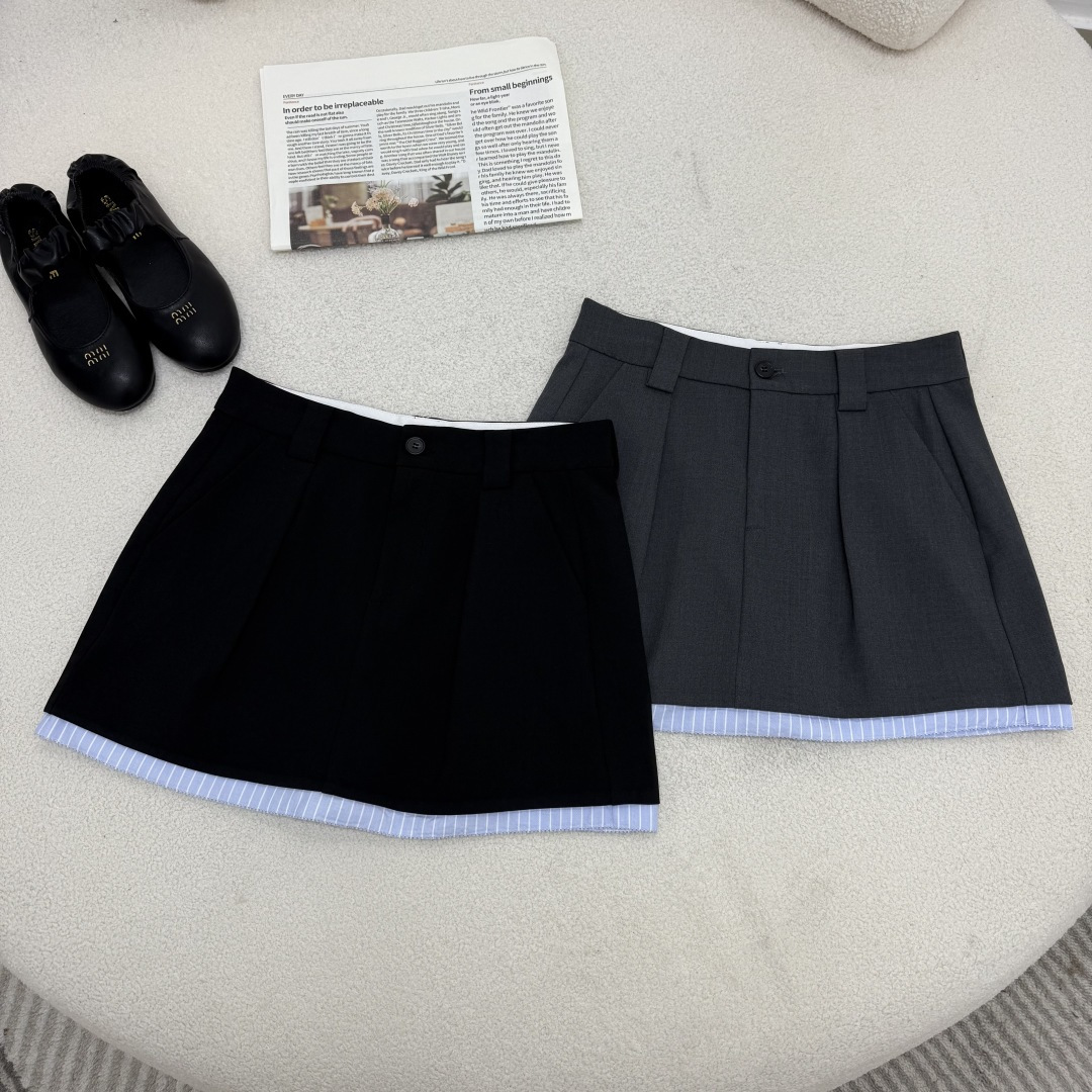 Striped Hem Skirt: Slimming High-Waist Design, Perfect for Daily Wear – Black, M