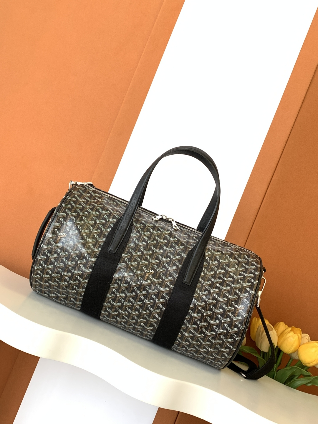 Goyard Barrel Sports Travel Bag Double Zipper Side Handle Buckle
