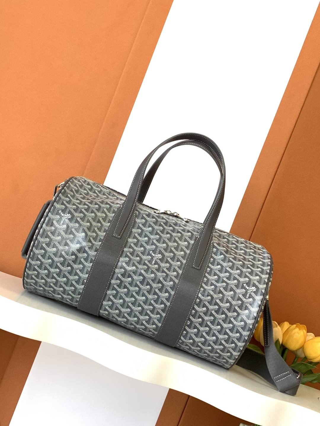 Goyard Barrel Sports Travel Bag Double Zipper Side Handle Buckle