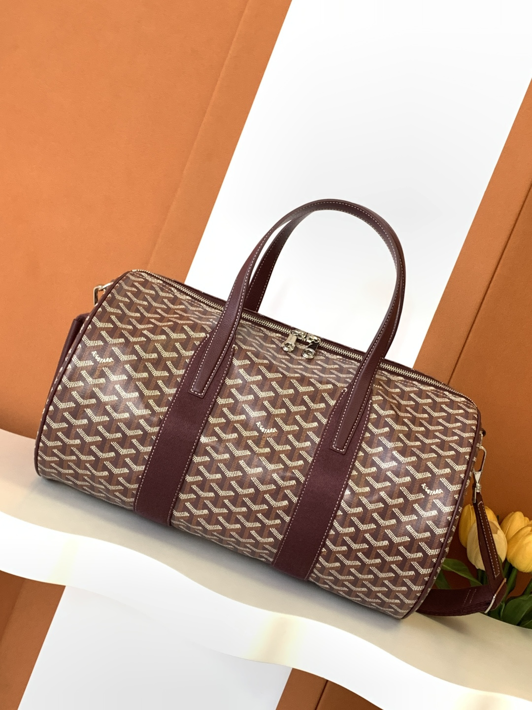 Goyard Barrel Sports Travel Bag Double Zipper Side Handle Buckle