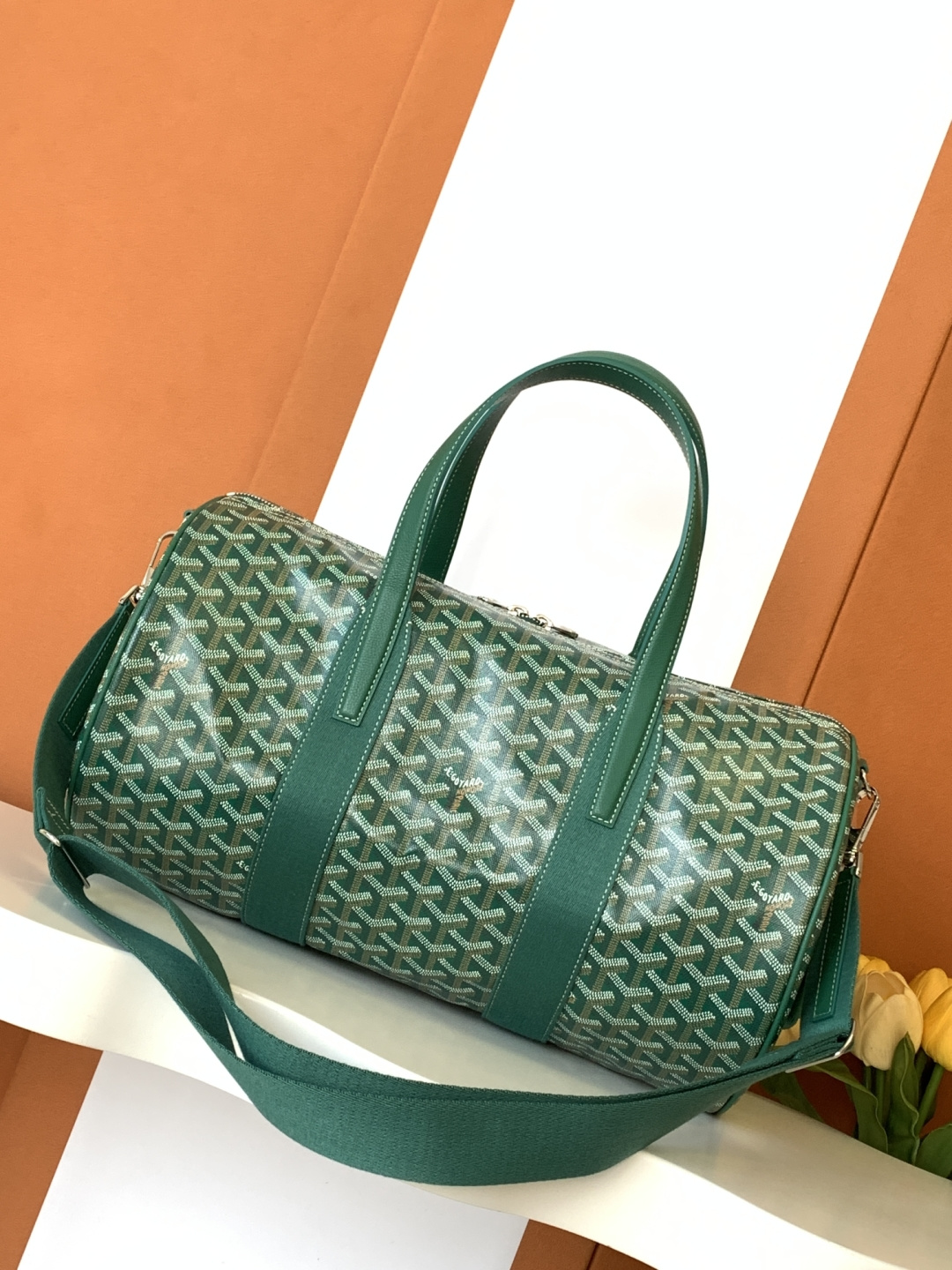Goyard Barrel Sports Travel Bag Double Zipper Side Handle Buckle