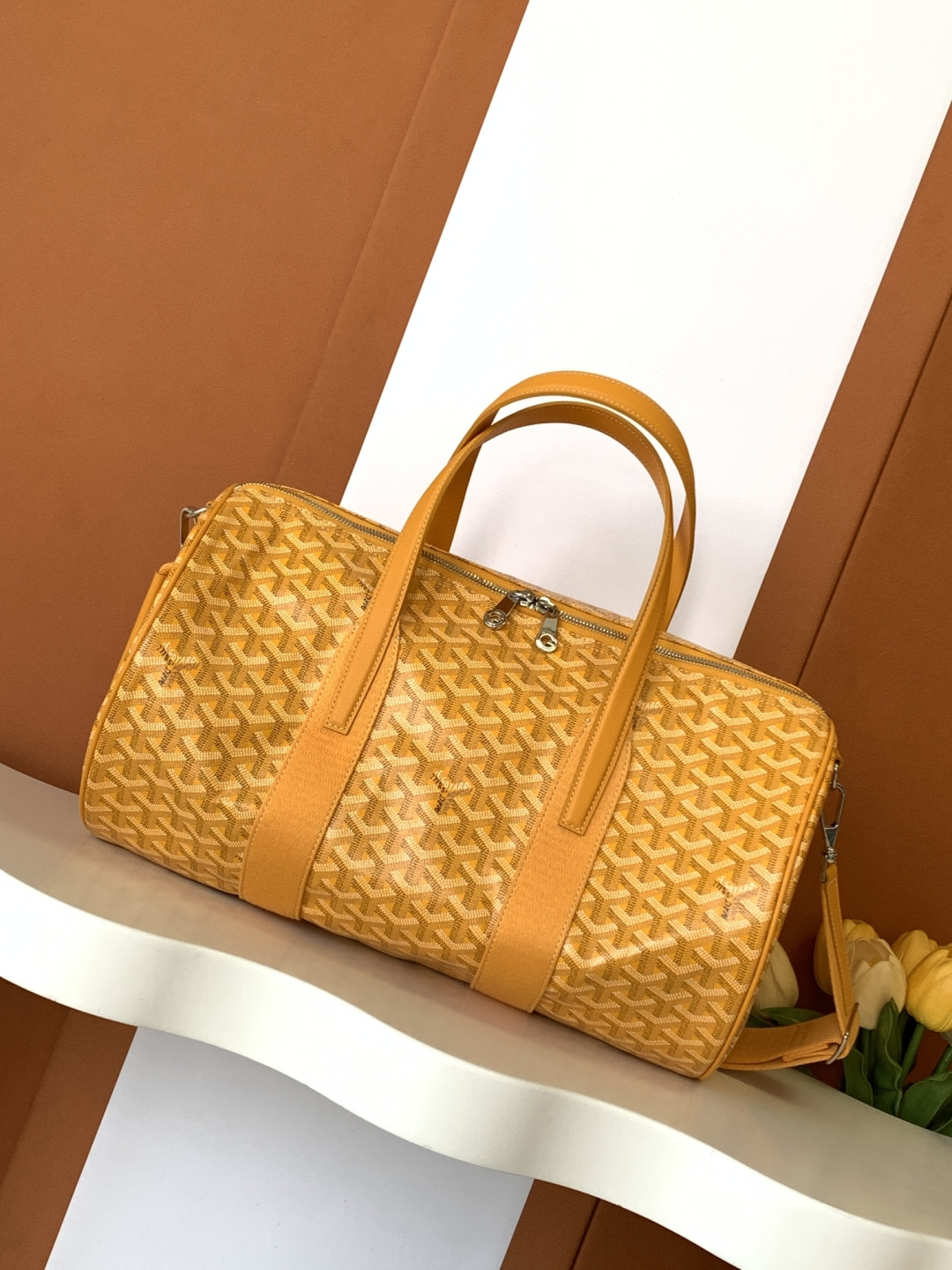 Goyard Barrel Sports Travel Bag Double Zipper Side Handle Buckle