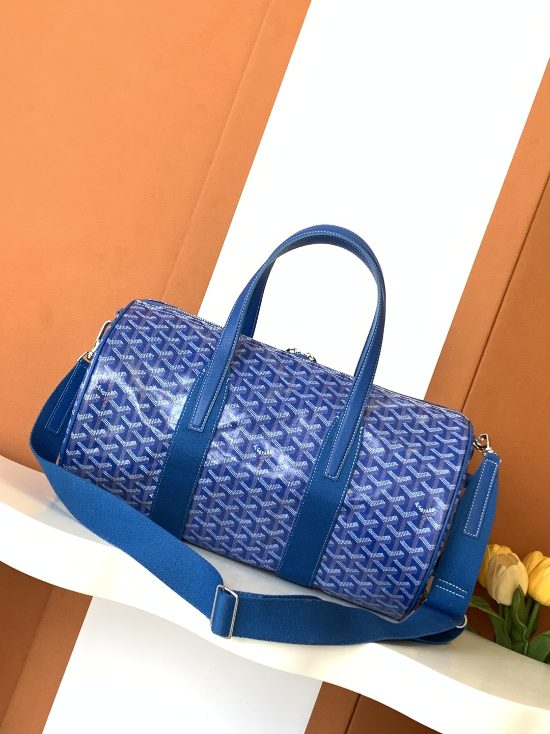 Goyard Barrel Sports Travel Bag Double Zipper Side Handle Buckle