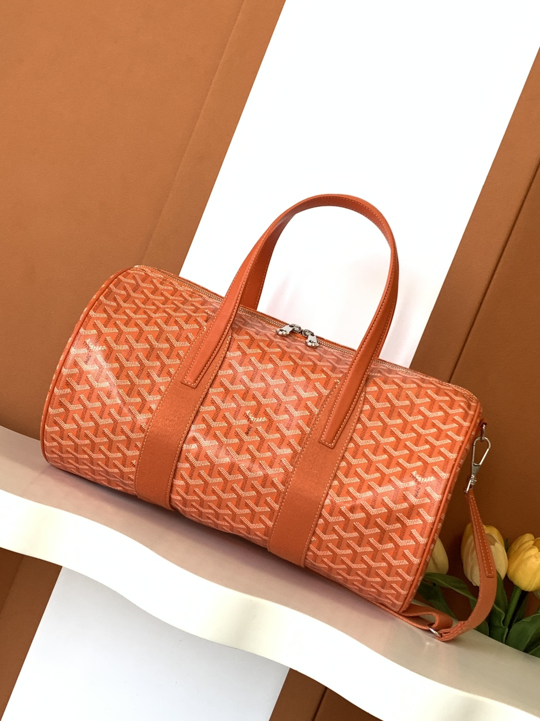 Goyard Barrel Sports Travel Bag Double Zipper Side Handle Buckle