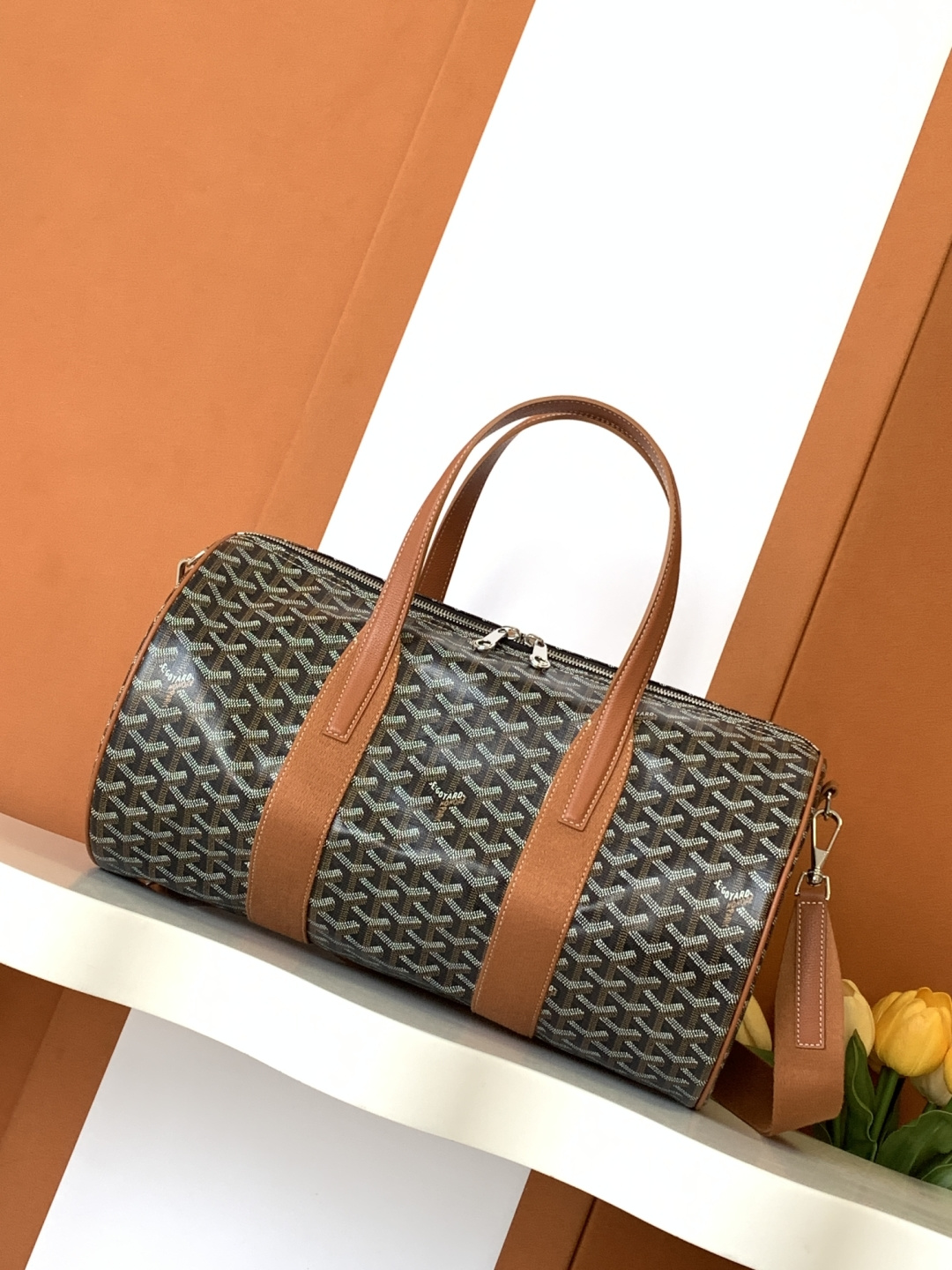 Goyard Barrel Sports Travel Bag Double Zipper Side Handle Buckle