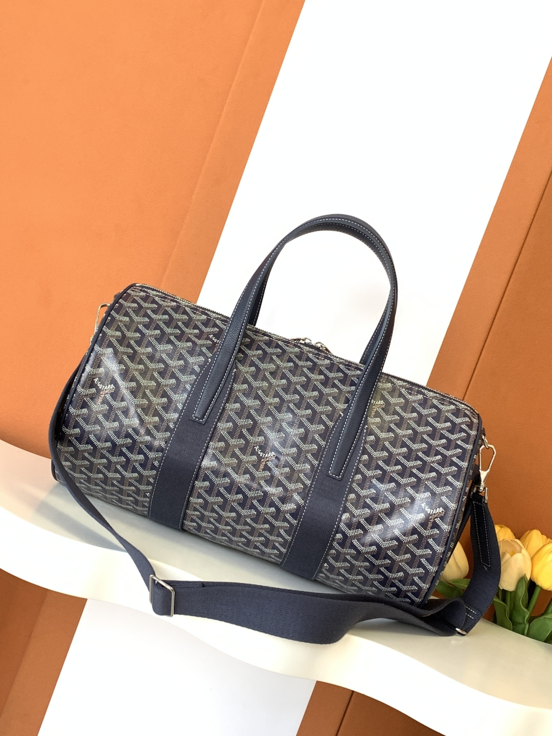 Goyard Barrel Sports Travel Bag Double Zipper Side Handle Buckle