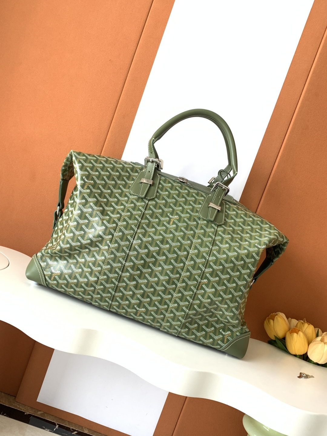 Goyard travel bag openable side ears large opening handbag