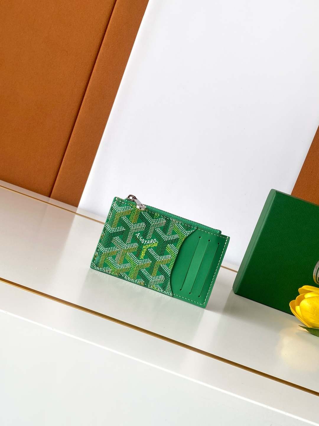 Goyard BOURBON zip card holder GOYARDINE canvas