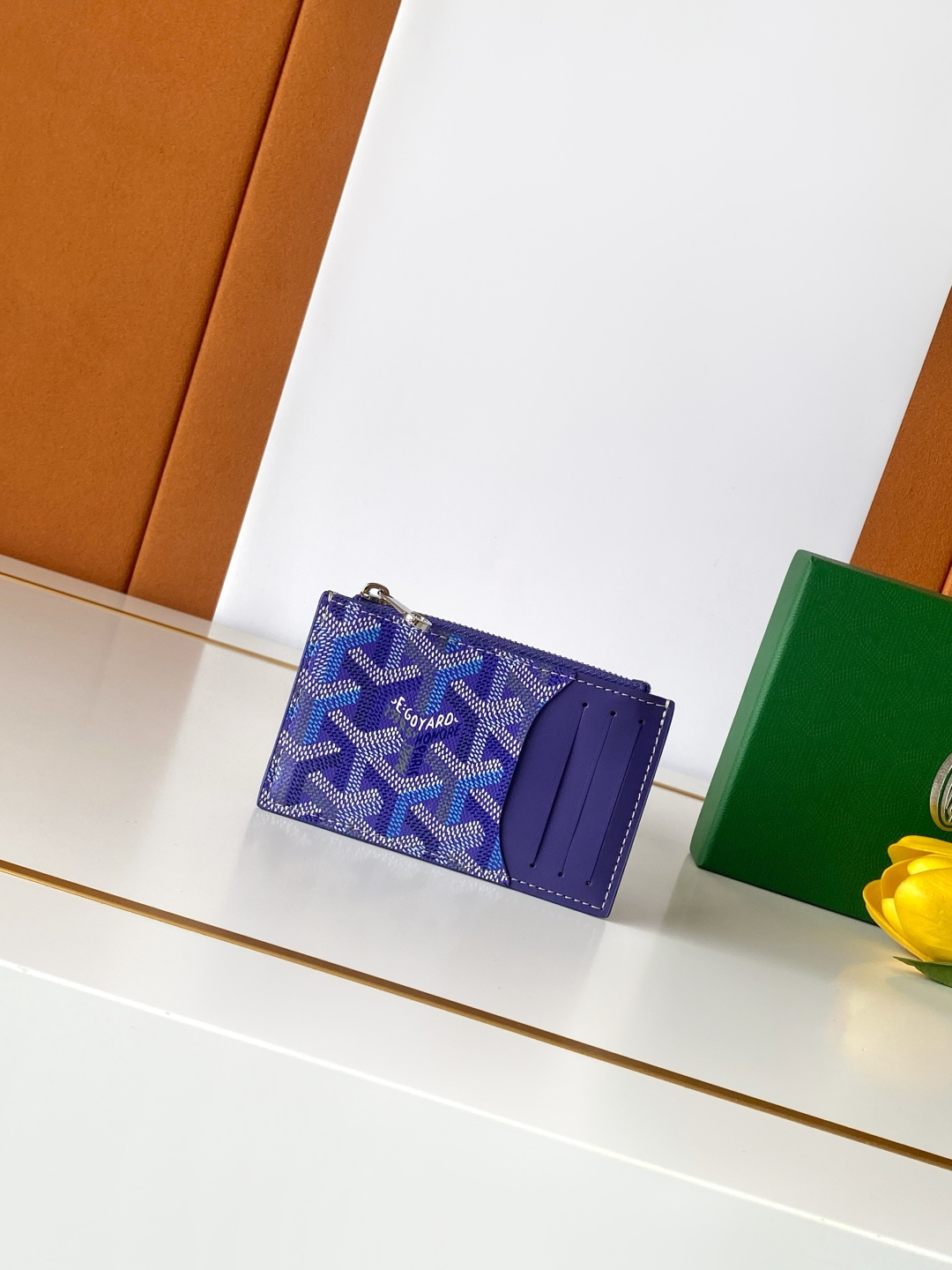 Goyard BOURBON zip card holder GOYARDINE canvas