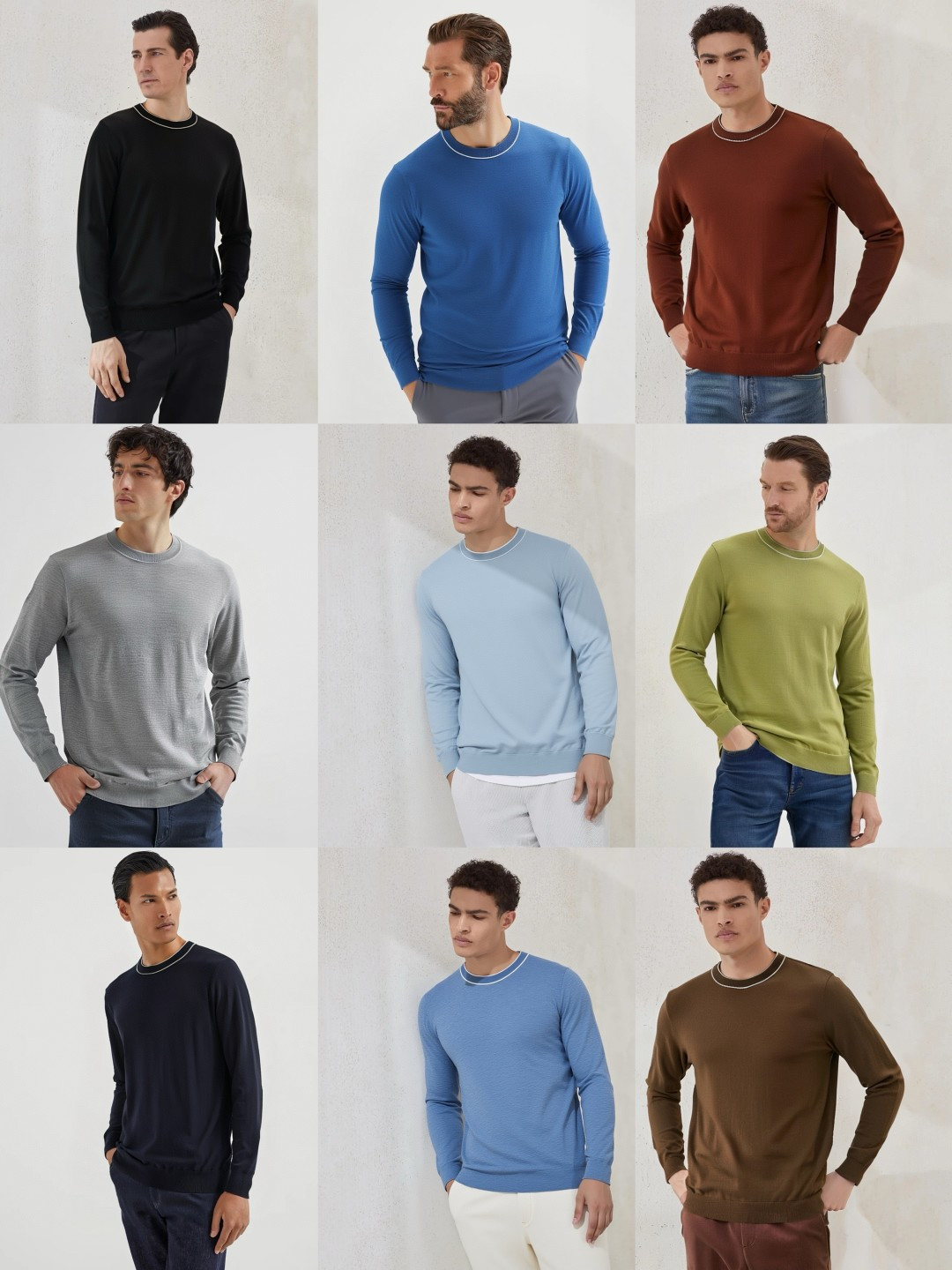 NO:682950,New products at the counter [BC] 25FW new autumn and winter mulberry silk wool blend solid color knitted round neck sweater, men's cuff intarsia contrast color basic casual pullover sweater and sweater!  Trading company channels are rare and available on the official website simultaneously!  BC's 25th autumn and winter new product base shirts are presented. Whether it is the selection of fabrics and craftsmanship, or the design and detail processing of styles, they all demonstrate the brand's pursuit of quality and fashion!  This sweater is made of mulberry silk and wool blended yarn supplied by customers. It is composed of 5 mulberry silk + 5 wool + 8 acrylic super soft fiber polyester fibers. It is made through the ultra-fine weaving process of imported machines. The fabric feels light and silky, and feels extremely soft and skin-friendly against the body. It also takes into account the warmth!  The sweater is designed in solid colors all over, giving people a simple and fashionable feeling, while the contrasting color design at the neckline adds some small highlights and uniqueness to the whole, improving the overall quality and fashion!  In terms of style design, this sweater adopts a basic and conventional round neck style design. This style not only meets the needs of men's daily commuting matching, but also shows the elegant and confident temperament of men!  Color 9 colors Size 48-56 Size reference Size 48: Shoulder width 43 Bust 100 Sleeve length 60 Clothing length 68 Size 50: Shoulder width 44 Bust 104 Sleeve length 61 Clothing length 69 Size 52: Shoulder width 45 Bust 108 Sleeve length 62 Clothing length 70 Size 54: Shoulder width 46 Bust 112 Sleeve length 63 Clothing length 71  Size 56: shoulder width 47, bust 116, sleeve length 64, dress length 72,,chanel,sweaters,19860909专柜新品【BC】 25FW秋冬新款桑蚕丝羊毛混纺纯色针织圆领毛衣,男士袖口嵌花撞色基础休闲套头毛衣针织衫！贸易公司渠道稀出,同步官网发售！BC家25年秋冬季新品打底衫奉献,无论是面料的选择和工艺,还是款式的设计和细节处理,都彰显出品牌对于品质和时尚的追求！ 该毛衣采用了客供桑蚕丝羊毛混纺纱线,成分5桑蚕丝+5羊毛+8晴纶超柔纤维聚酯纤维,经过进口机器的超精细织法工艺制成,面料的手感轻薄丝滑,贴身触感极致软糯亲肤,同时也兼顾到了保暖性！毛衣全身采用纯色设计,给人一种简约而时尚的感觉,而领口处的撞色设计,则为整体增添了一些小小的亮点和独特之处,提升了整体的品质和时尚度！在版型设计上,这款毛衣采用了基础常规的圆领版型设计,这样的版型不仅符合男士日常通勤搭配的需求,还能够展现出男性优雅而自信的气质！ 颜色9色 尺码48-56 尺寸参考 48码:肩宽43胸围100袖长60衣长68 50码:肩宽44胸围104袖长61衣长69 52码:肩宽45胸围108袖长62衣长70 54码:肩宽46胸围112袖长63衣长71 56码:肩宽47胸围116袖长64衣长72,,chanel,sweaters,,Men's clothing
