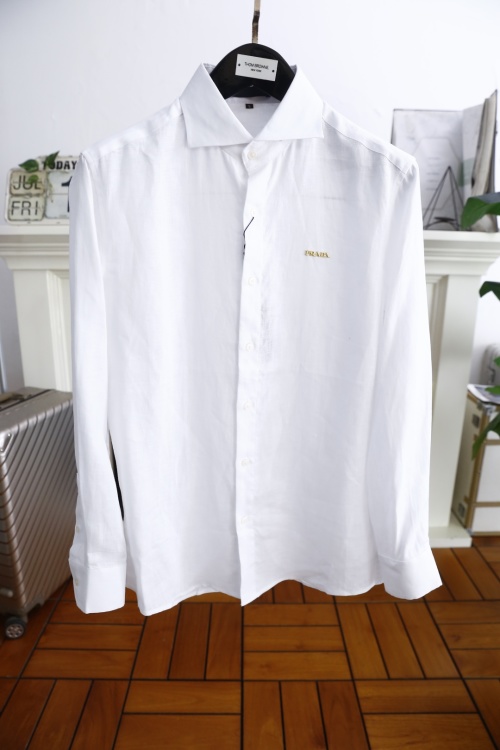 Prada Men's White Long Sleeve Linen Shirt with Classic Logo Design 8 Prada Men's White Long Sleeve Linen Shirt with Classic Logo Design