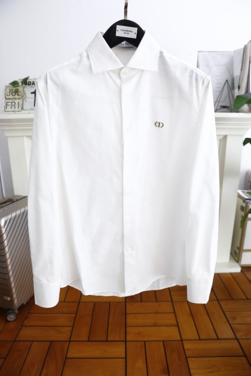 Dior Men's White Long Sleeve Classic Shirt with CD Logo - Summer Collection 1 Dior Men's White Long Sleeve Classic Shirt with CD Logo - Summer Collection