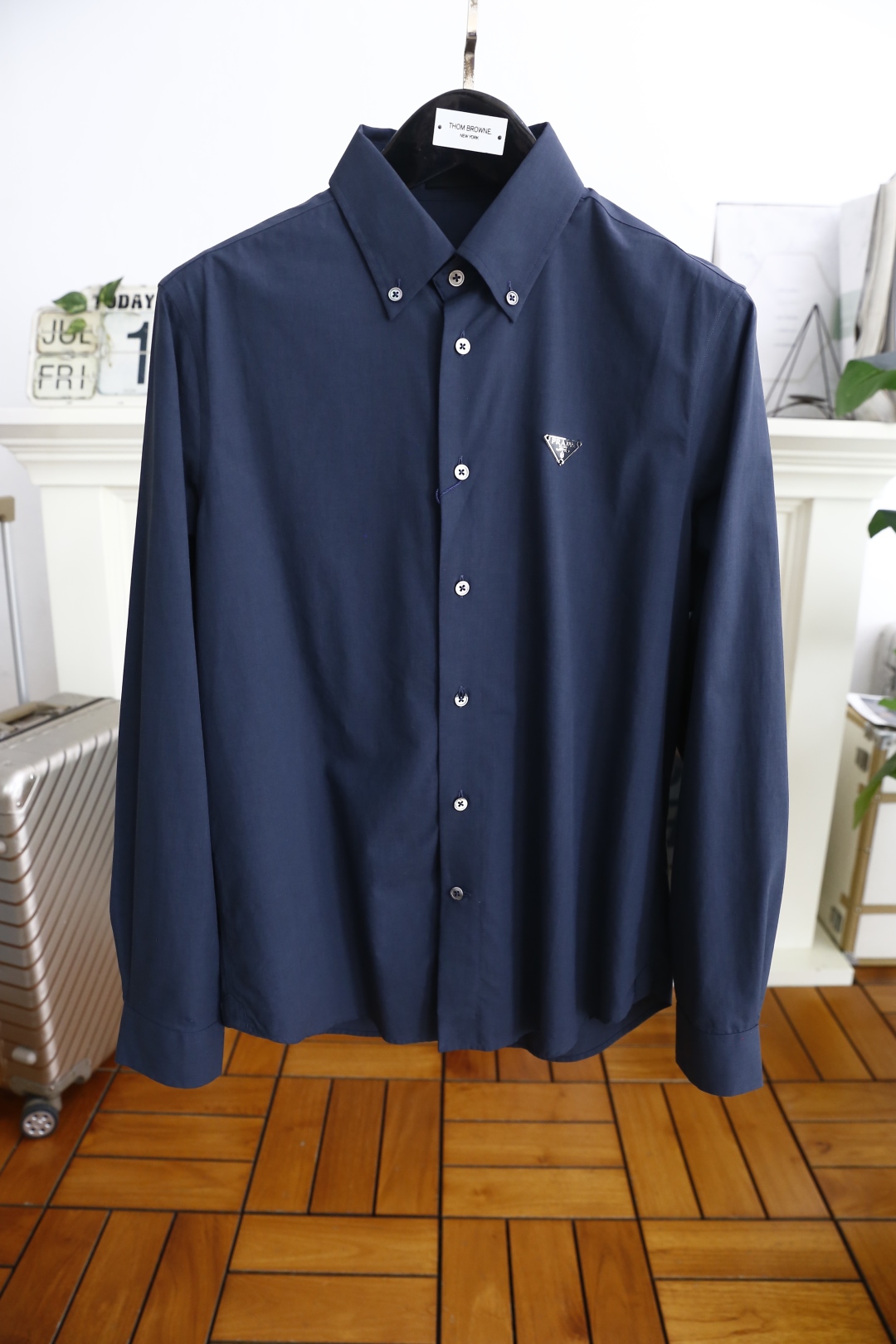 Prada Chemise à Manches Longues en Coton Bleu Marine pour Hommes