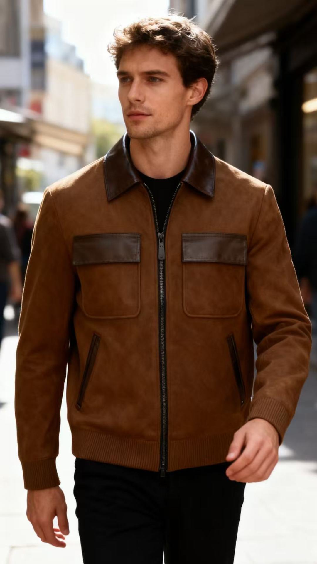 NO:529042,LouisVision*/LV. 2025 Fall New Classic Spliced ​​Design Men's Jacket Details and Styles!  The collar and pocket decoration are made of color-blocked leather material, and the sheepskin spliced ​​polyester fiber adds texture layer, showing a fusion of retro and modern style. The classic zippered placket design is easy to put on and off; the large pockets on both sides are both practical and decorative, and the lapel style enhances the overall clarity!  Size 48-56, shipped the next day!  ,,louis vuitton,louis vuitton,jackets & coats,sheepskin,alexander wang19860909路易威*/LV. 2025秋季新款经典拼接设计男士夹克 细节与风格！领口和口袋饰拼色皮革材质,绵羊皮拼接聚酯纤维增加了质感层次,展现复古与现代的融合风格.经典拉链门襟设计,穿脱方便；两侧大口袋兼具实用性与装饰性,翻领款式提升整体挺括感！尺码48-56,隔天出货！,,louis vuitton,louis vuitton,jackets & coats,sheepskin,alexander wang,Men's clothing