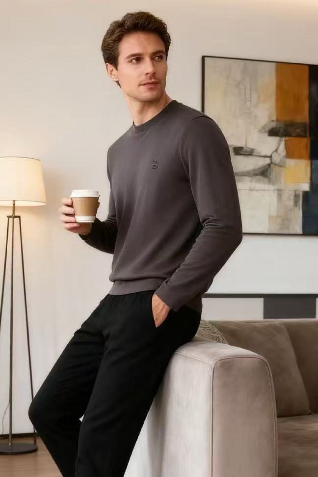 🔥杰尼*/Ze*na.2025秋季新品男士长袖打底衫！经典圆领设计🆕胸前品牌字母LOGO刺绣标识，整体版