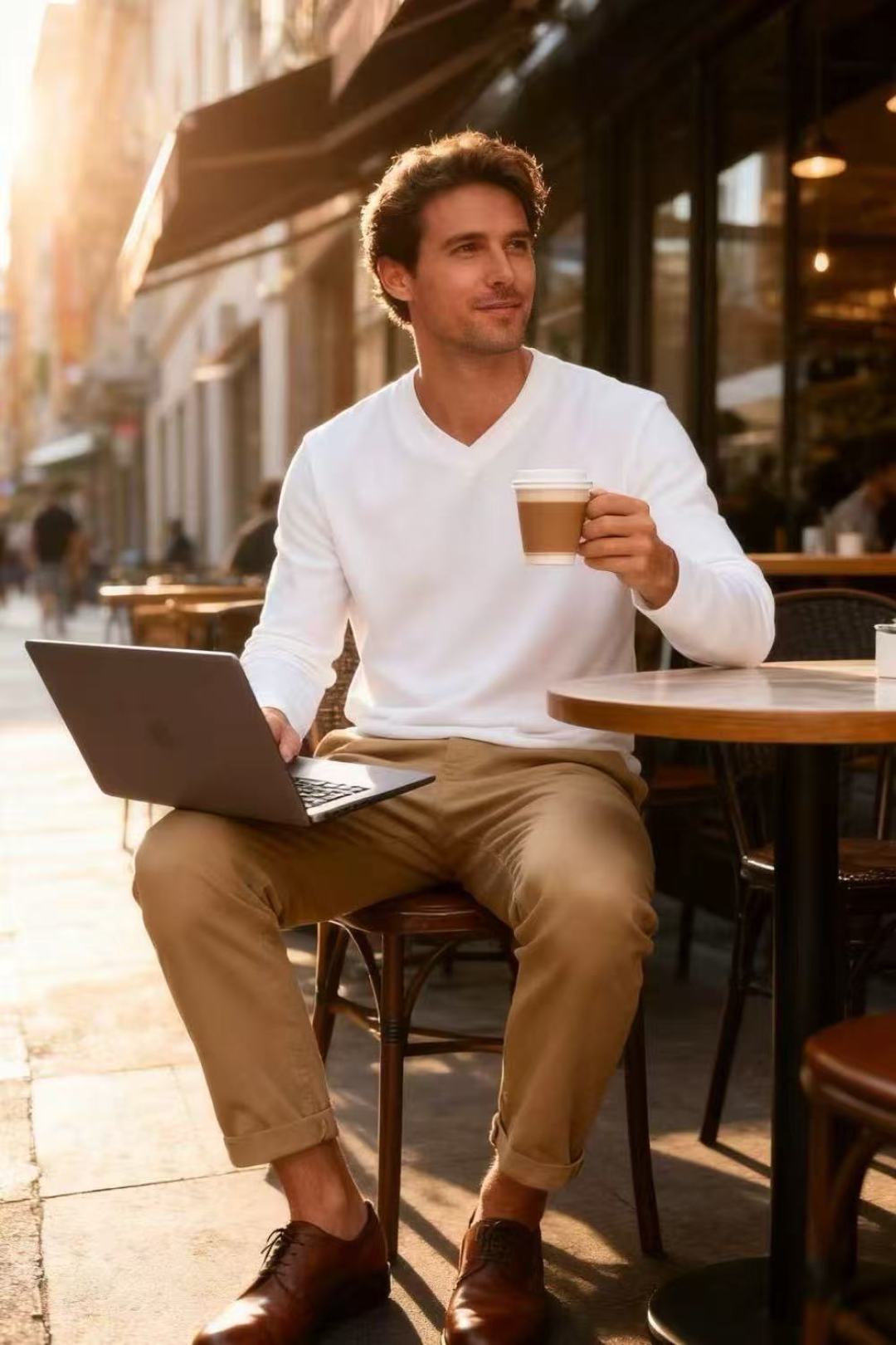 🔥lP🆕.2025秋季新款男士V领休闲长袖T恤！采用舒适保暖面料！品牌经典元素设计👍小V领设计的长袖T恤