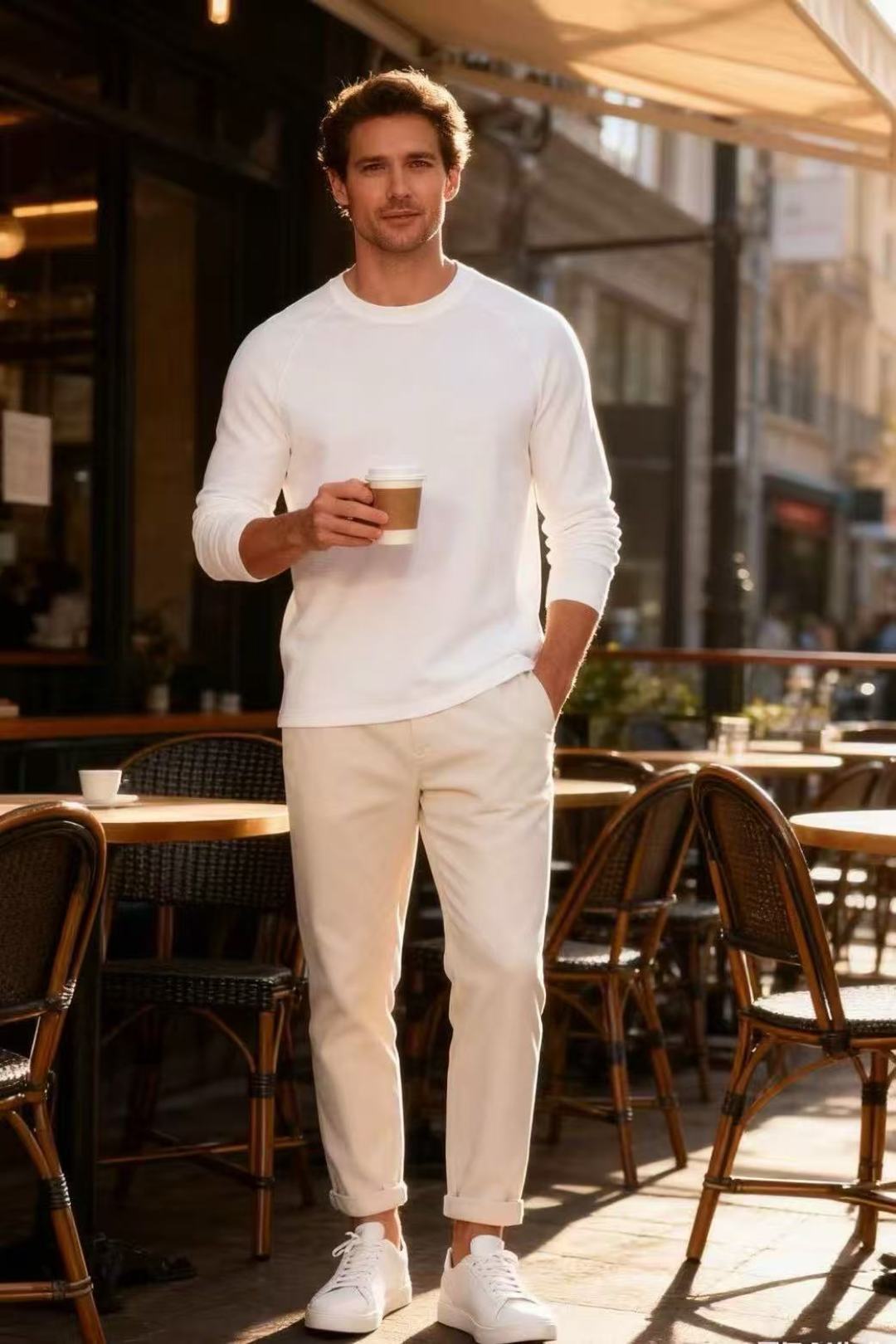 🔥lP🆕.2025秋季新款！男士黑色插肩袖休闲长袖T恤！经典圆领设计，插肩袖剪裁，采用舒适保暖云朵棉面料