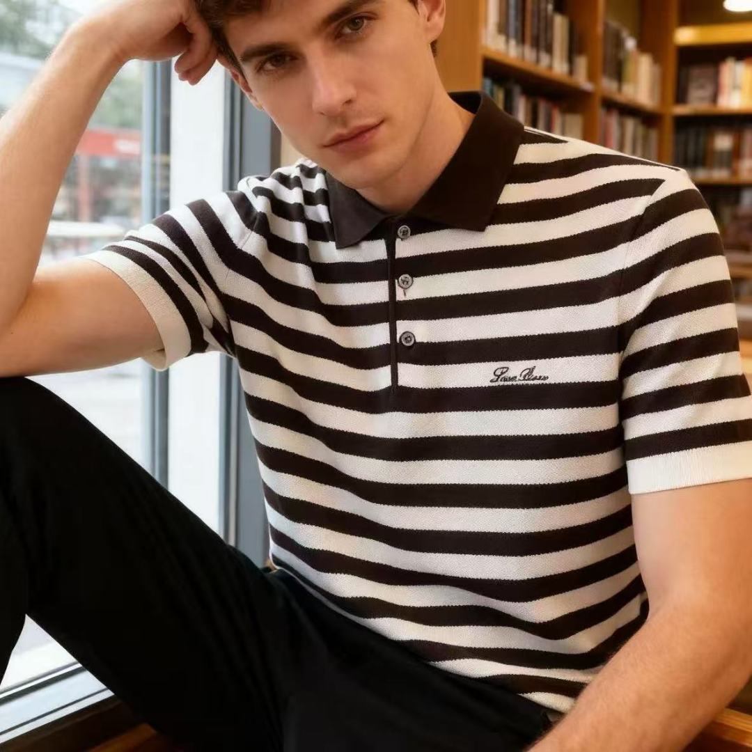 🔥lP🆕.2025秋季新品男士条纹翻领POLO针织衫👍🏼高级定制百搭款式 任何人都可以轻松驾驭 采用高档