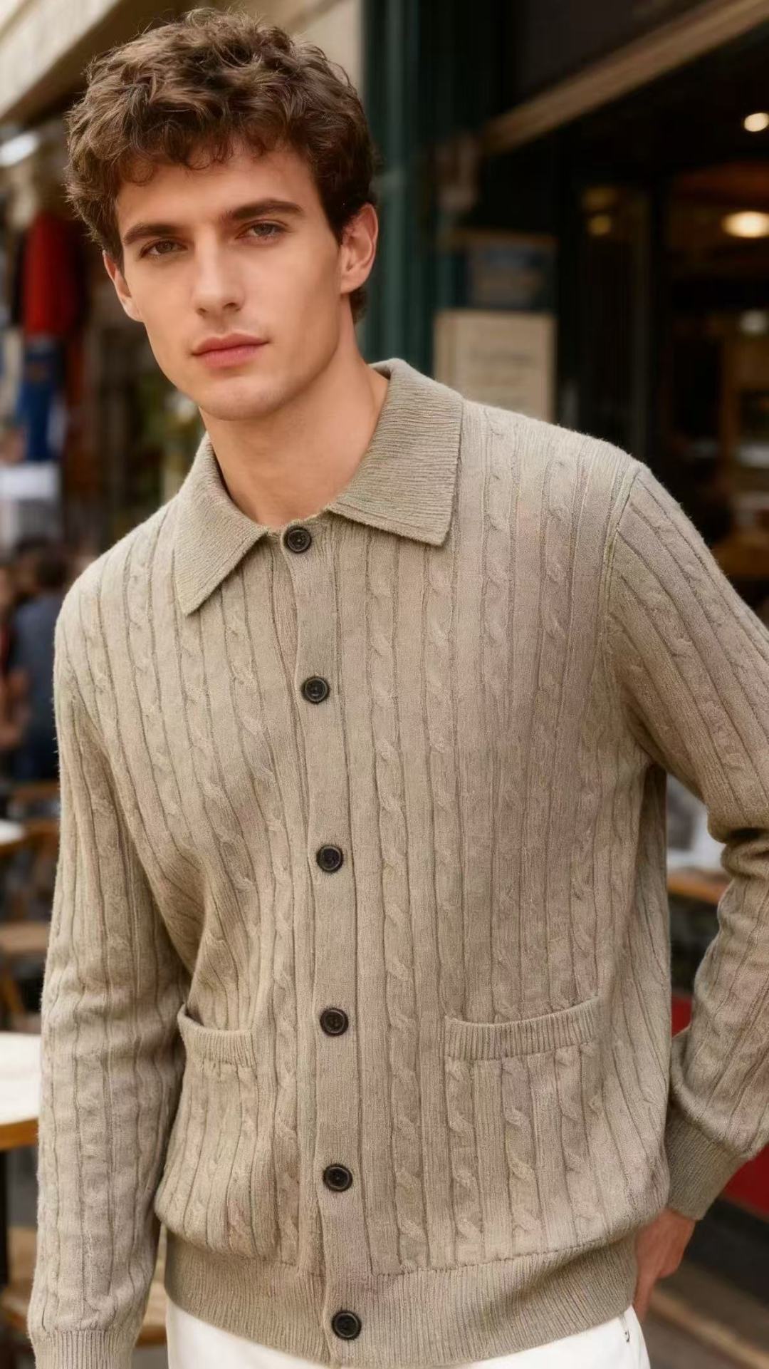 🔥lP🆕.2025秋季新品针织开衫🆕采用舒适针织面料👍翻领设计，单排扣开合，前侧有两个贴袋；整体运用绞花