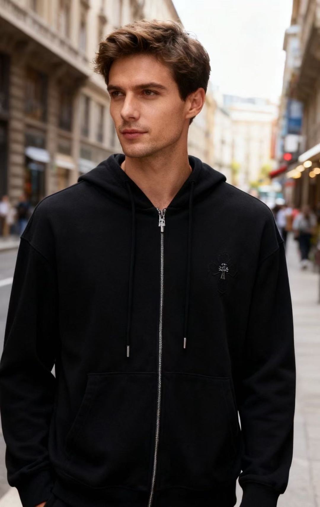 NO:596177,Croxin. 2025 autumn and winter new style!  Fashionable men's all-match hooded zipper sweatshirt. It adopts a loose fit with a drawstring hood and large front pockets. The metal decoration on the zipper and the exquisite brand LOGO embroidery details on the chest enhance the texture. The style is simple and trendy. It is suitable for daily casual or casual wear!  Available in sizes S-XL, shipped the next day!  ,,chrome hearts,hoodie,sweatshirts,hats,alexander wang19860909克罗心. 2025秋冬新款！时尚男士百搭连帽拉链卫衣,整体采用宽松版型搭配抽绳帽领与前侧大口袋,拉链处的金属装饰及胸前精致品牌LOGO刺绣标识细节,提升了质感,风格简约又兼具潮流属性,适配日常休闲或轻熟风穿搭！尺码S-XL,隔天出货！,,chrome hearts,hoodie,sweatshirts,hats,alexander wang,Men's clothing