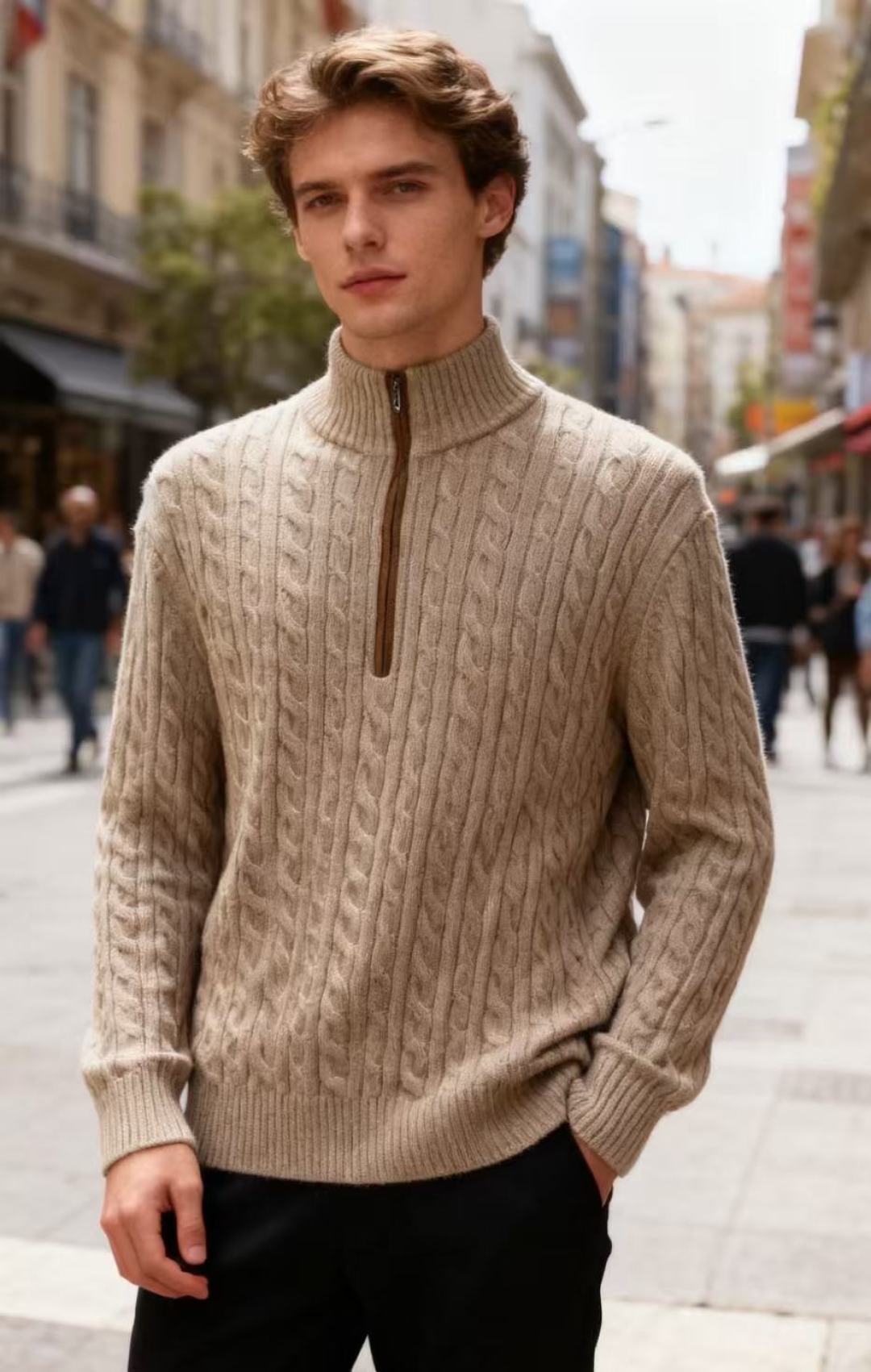 NO:598650,LP. The new 2025 autumn men's half turtleneck zipper sweater adopts a classic cable weave texture as a whole. The fabric is thick and textured. The half zipper design at the neckline not only increases the convenience of putting on and taking off, but also adds layers of details to the simple style. The style is casual and retro, with both warmth and suitability for daily wear!  A must-have item for trendy men!  Sizes 48-56, shipped next day!  ,,loro piana,alexander wang19860909LP. 2025秋季新款男士半高领拉链针织衫整体采用经典的绞花编织纹理,面料质感厚实且富有肌理感,领口处的半拉链设计既增加了穿脱便利性,也让简约款式多了细节层次,风格偏向休闲复古,兼具保暖性与日常穿搭的适配度！潮男必备单品！尺码48-56,隔天出货！,,loro piana,alexander wang,Men's clothing