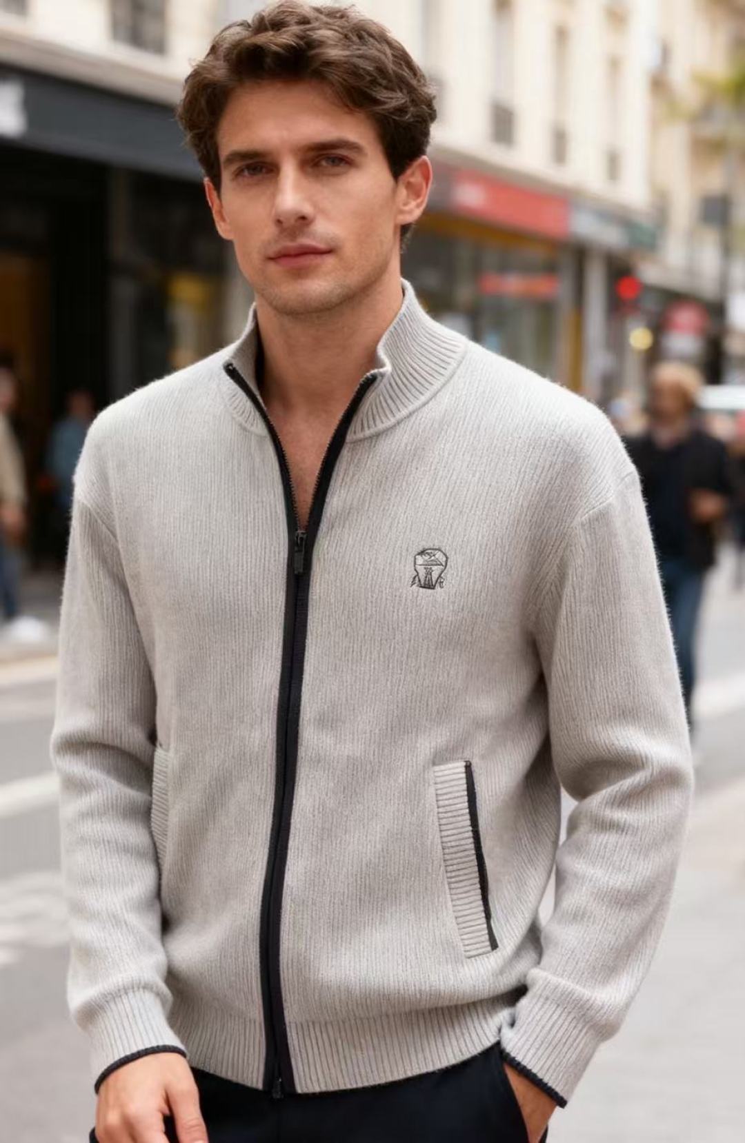 NO:600895,BC. 2025 fall new style!  The fashionable men's all-match knitted jacket is a stand-up collar zipper style. It is made of fine and soft knitted fabric, which is both warm and comfortable. The shape is loose and casual, suitable for daily wear. The luxurious classic brand LOGO on the chest adds a sense of sophistication. There are pockets on both sides, which is highly practical and can be worn inside or outside. It is a versatile item for daily wear.,,jackets & coats, alexander wang19860909BC. 2025秋季新款！时尚男士百搭针织夹克为立领拉链款式,采用细腻柔软的针织面料,兼具保暖性与舒适感,版型宽松休闲,适合日常穿搭.胸口奢华经典品牌LOGO搭配增加了精致感,两侧设有口袋,实用性较强,可内搭也可外穿,是日常穿搭的百搭单品.,,jackets & coats,alexander wang,Men's clothing