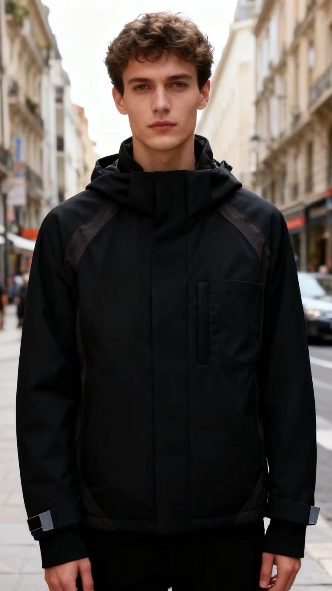 🔥lP🆕.2025秋冬新款！时尚男士黑色连帽外套👍内里采用90白鸭绒填充🔥采用高密度面料，兼具防风与防水