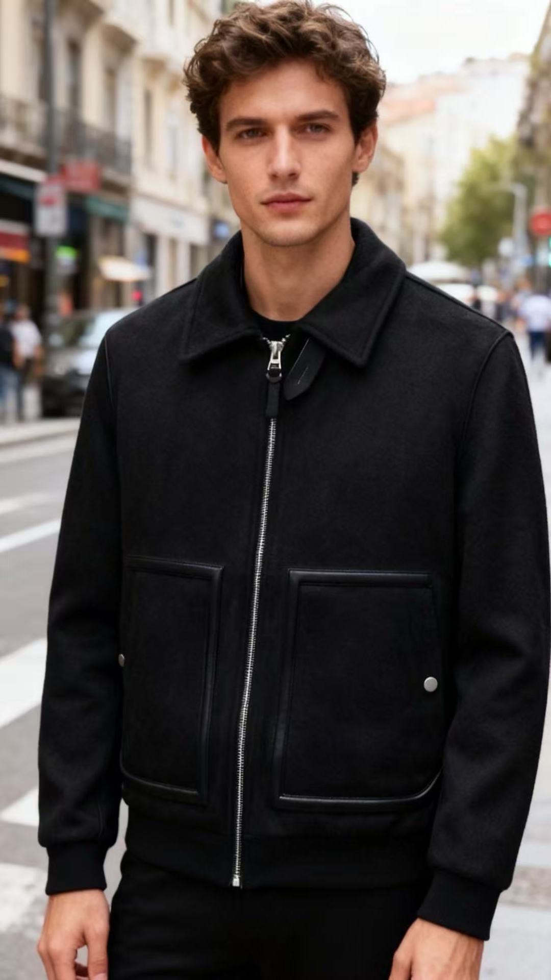 🔥lP🆕.2025秋冬新款🆕时尚男士翻领羊毛夹克👍采用舒适保暖羊毛面料，质地柔软细腻，触感亲肤。它既保留