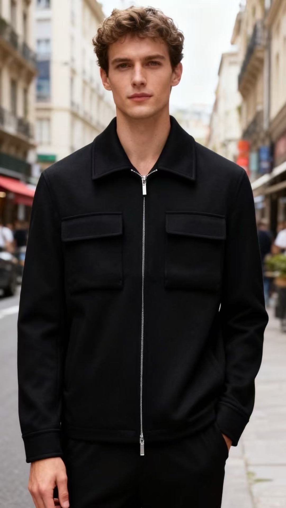 🔥杰尼*/Ze*na.2025秋冬新款！时尚男士黑色翻领夹克，采用了经典的翻领设计，线条利落，兼具休闲与