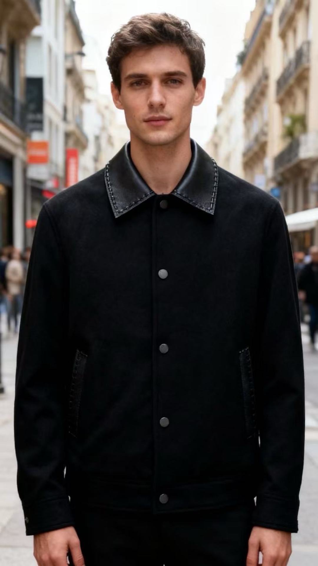 🔥lP🆕.25秋冬新款男士黑色羊绒外套👍采用舒适保暖羊绒面料！触感舒适且富有弹性，能很好地贴合身形，同时