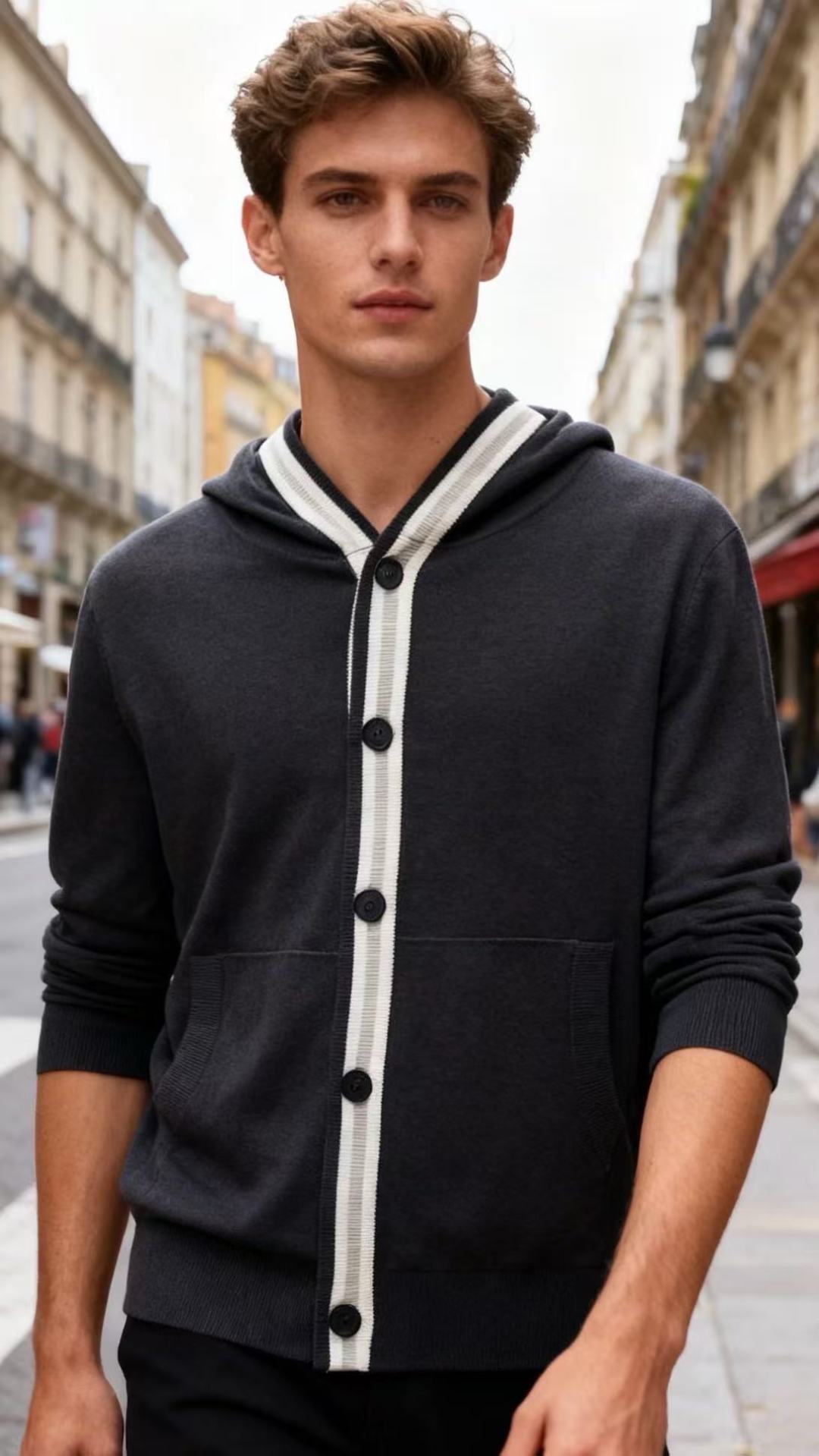 🔥lP🆕.25秋季新品😎时尚男士针织连帽开衫，采用柔软细腻的针织面料，触感舒适且富有弹性，能很好地贴合身