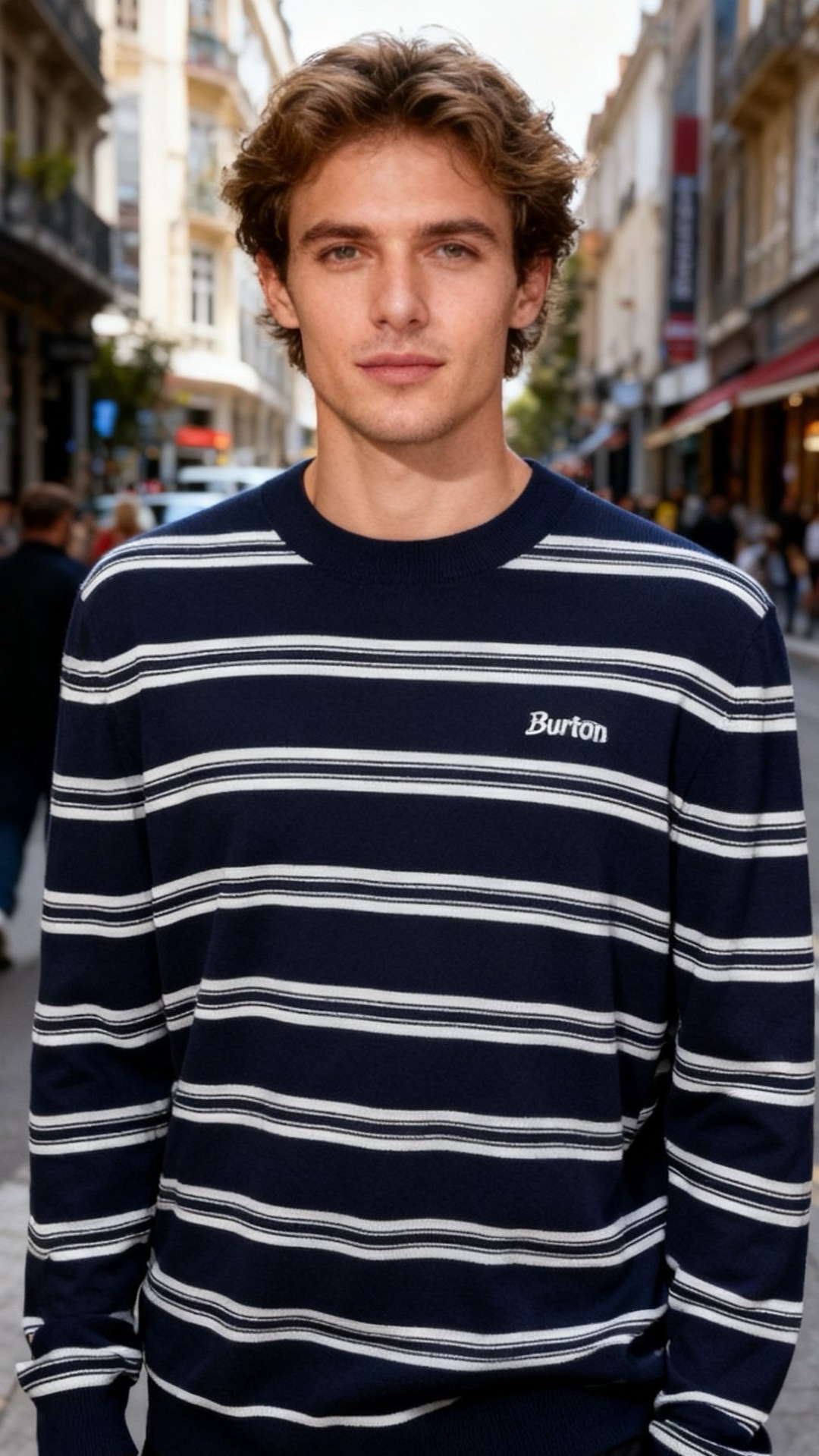 🔥巴宝丽/Burbe*ry.25秋冬新款！时尚男士圆领长袖针织衫，面料成分为桑蚕丝与氨纶混纺👍采用横向条