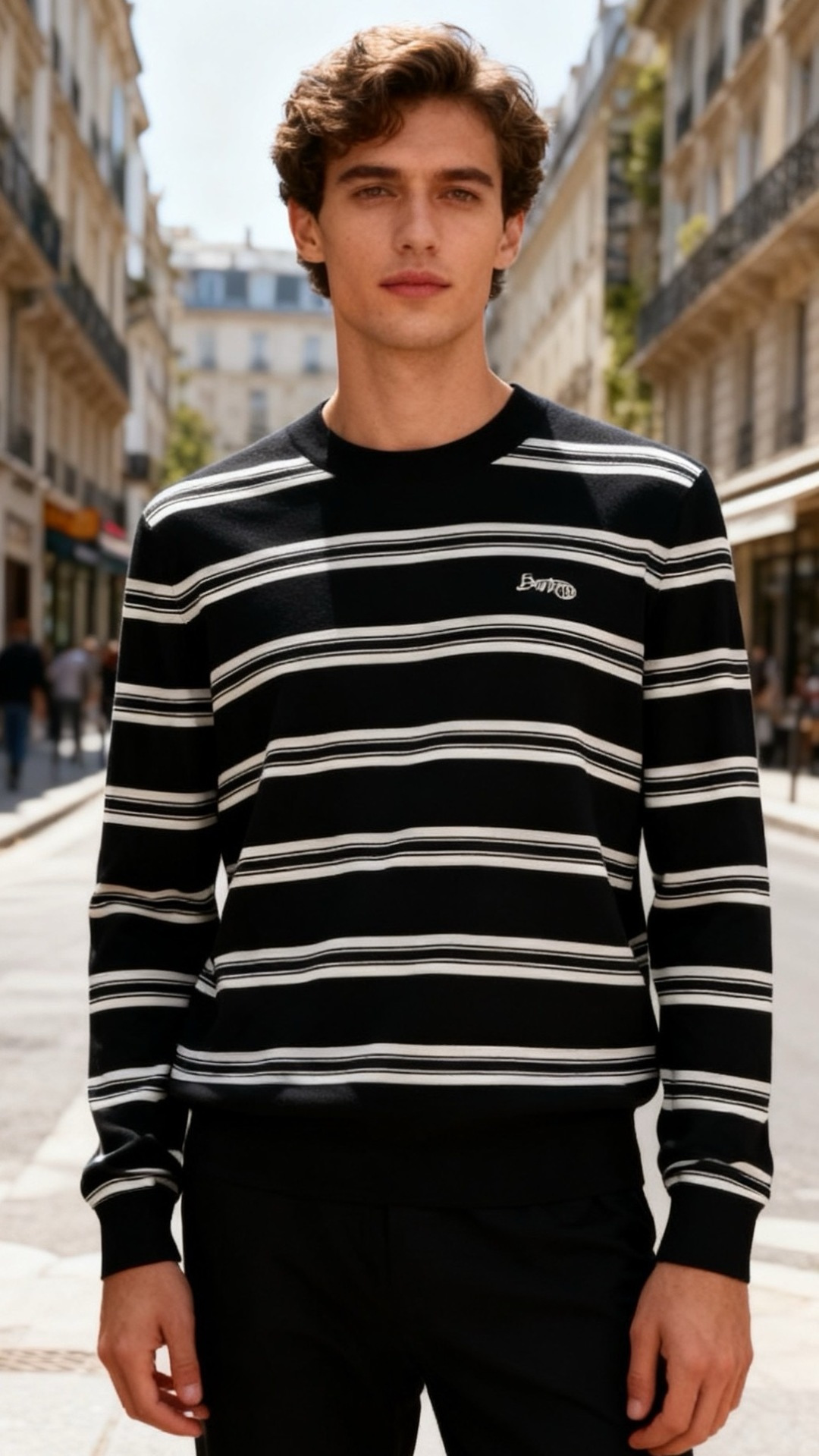 🔥巴宝丽/Burbe*ry.25秋冬新款！时尚男士圆领长袖针织衫，面料成分为桑蚕丝与氨纶混纺👍采用横向条