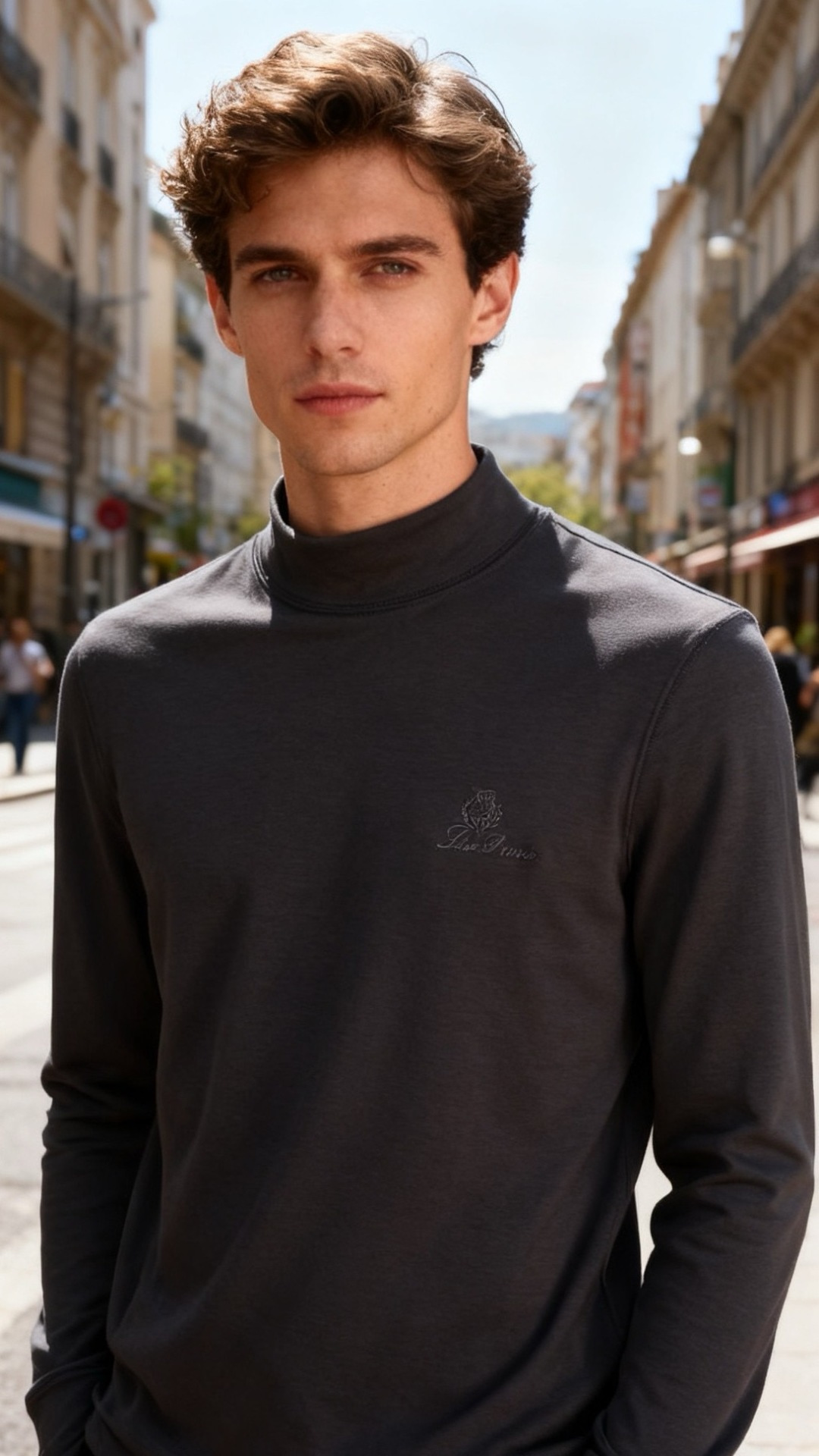 🔥lP🆕.25秋冬新款！时尚男士百搭半高领长袖上衣，采用莫代尔精梳棉羊毛混纺面料👍胸前品牌精致绣花字母L