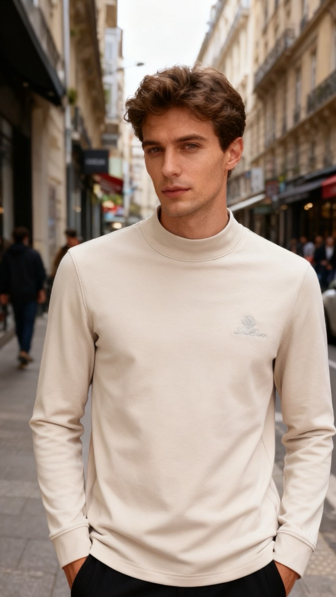 🔥lP🆕.25秋冬新款！时尚男士百搭半高领长袖上衣，采用莫代尔精梳棉羊毛混纺面料👍胸前品牌精致绣花字母L