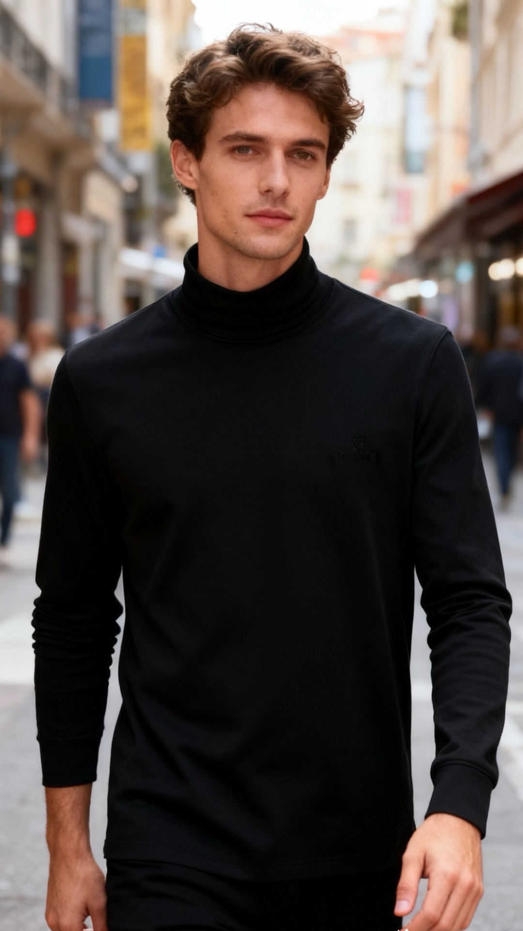 🔥lP🆕.25秋冬新款！时尚男士百搭半高领长袖上衣，采用莫代尔精梳棉羊毛混纺面料👍胸前品牌精致绣花字母L