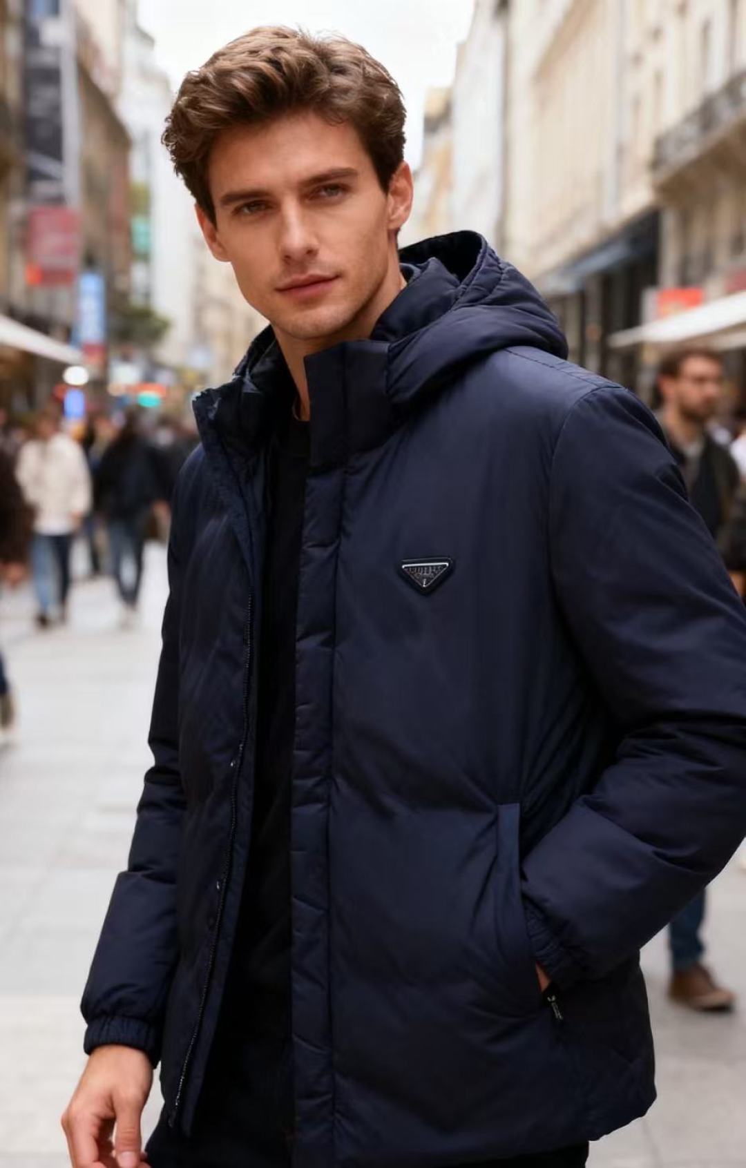 🔥普拉*/Pra*a.2025秋冬新品！时尚男士翻领羽绒服外套！超级无敌保暖领口细节🔝时尚翻领设计👍🏻不