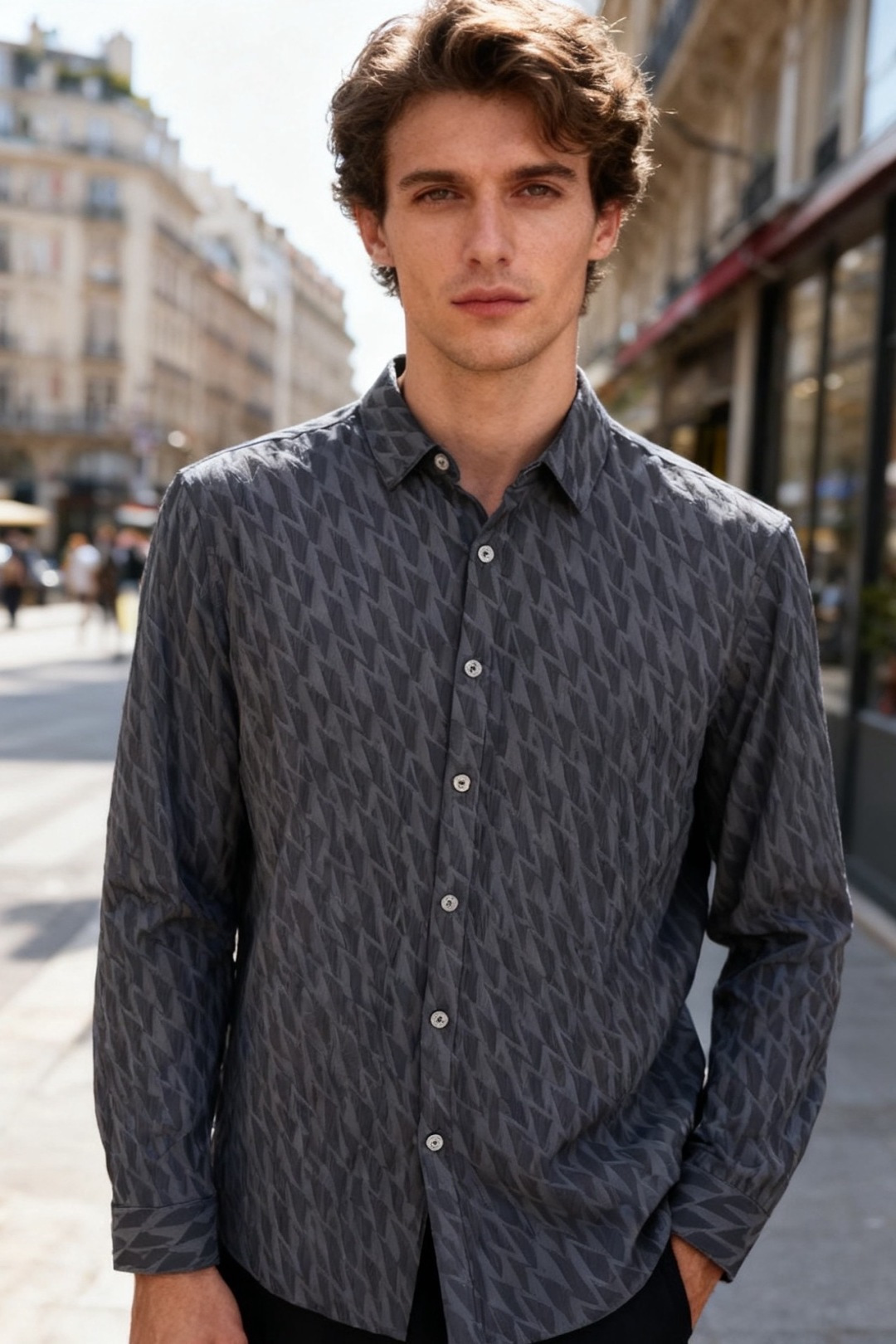 NO:712059,Balenciaga. 25 autumn and winter men's long-sleeved shirts feature a classic lapel design, a single-row button placket, and a delicate texture. The regular fit is suitable for a variety of body shapes, with natural shoulder lines. The sleeves are standard long sleeves with simple hemming at the cuffs. The straight hem makes the overall fit crisp, making it both casual and light business. It is a must-have item for autumn and winter!  Sizes 48-56, shipped next day!  ,,balenciaga,shirts,19860909巴黎世家. 25秋冬男士长袖衬衫采用经典翻领设计,门襟为单排纽扣开合,衣身带有细腻的肌理质感.常规版型适配多种身形,肩部线条自然,袖型为标准长袖且袖口做简约收边处理,直筒衣摆让整体版型挺括,兼具休闲与轻商务的穿搭属性,秋冬必备单品！尺码48-56,隔天出货！,,balenciaga,shirts,,Men's clothing