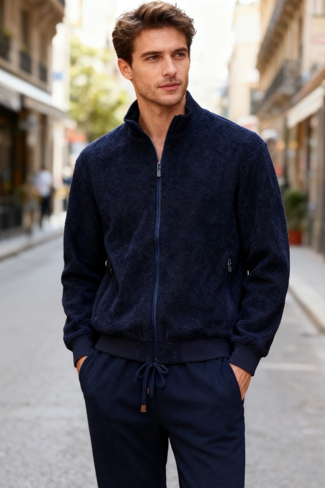 NO:712047,Lulijana. 25 autumn and winter men's sports suits are of original quality. The top has a stand-up collar design, a full zipper closure on the front, zipper pockets on both sides, the cuffs and hem are ribbed, and the body has a delicate texture. The bottoms have an elastic waistband with a drawstring design, and the trousers are straight cut. The overall shape is loose and comfortable, and it is practical for both casual and daily wear. The fabric is thick and the silhouette is stiff. It is a must-have item for autumn and winter!  Sizes 48-58, shipped next day!  ,,19860909路利迦纳. 25秋冬男士运动套装为原单品质,上衣采用立领设计,正面是全拉链开合样式,两侧设有拉链口袋,袖口与下摆为罗纹收边处理,衣身带有细腻的肌理质感；下装为松紧腰头搭配抽绳设计,裤型是直筒剪裁,整体版型宽松舒适,兼具休闲与日常穿搭的实用性,面料质感厚实且版型挺括,秋冬必备神器！尺码48-58,隔天出货！,,,Men's clothing