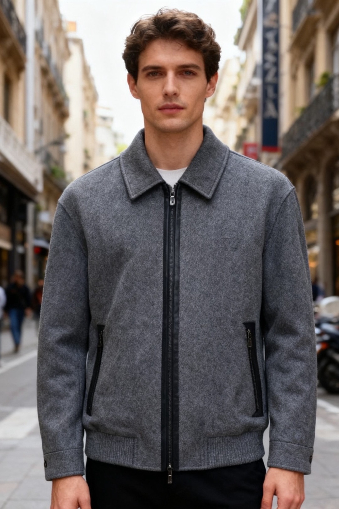 NO:712053,BC. 25 autumn and winter men's fashionable and versatile jacket adopts a classic lapel design, with a full zipper opening and closing style on the front, and leather edge details on the zipper edge. There are zipper pockets on both sides of the body, a low-key brand LOGO on the left chest, and the cuffs are ribbed, and the hem is also ribbed. The overall shape is regular, with thick fabric texture and crisp fit. It has both casual and light business wear attributes, and is suitable for daily matching in spring, autumn and winter!  Sizes 48-56, shipped next day!  ,,jackets & coats,19860909BC. 25秋冬男士时尚百搭夹克采用经典翻领设计,正面是全拉链开合样式,拉链边缘饰有皮质包边细节.衣身两侧设有拉链口袋,左胸位置有低调的品牌LOGO搭配袖口为罗纹收边处理,下摆同样采用罗纹设计.整体为常规版型,面料质感厚实且版型挺括,兼具休闲与轻商务的穿搭属性,适合春秋冬季日常搭配！尺码48-56,隔天出货！,,jackets & coats,,Men's clothing