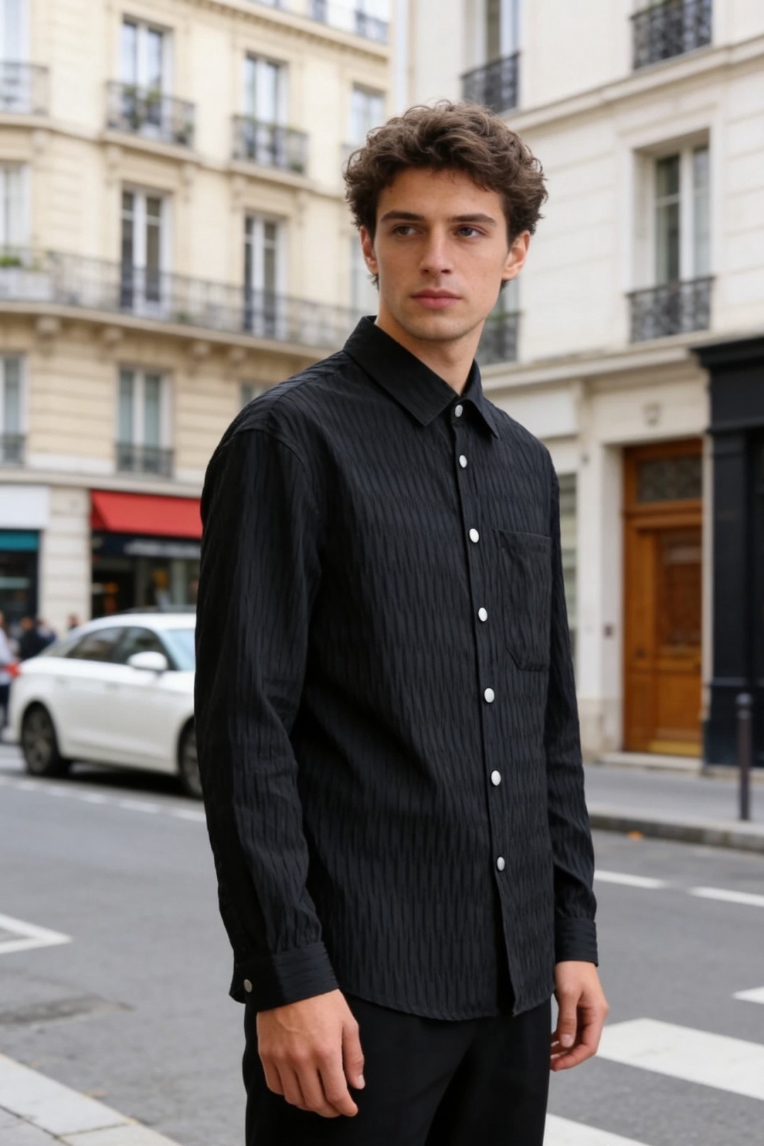 NO:712056,LP. 25 autumn and winter men's long-sleeved shirts feature a classic lapel design, a single-row button placket, a vertically textured body, and a patch pocket on the left chest. The regular fit is suitable for a variety of body shapes, with natural shoulder lines. The sleeves are standard long sleeves with simple hemming at the cuffs. The straight hem makes the overall fit crisp, and it has both casual and light business wear attributes. It is a must-have item for autumn and winter!  Sizes 48-56, shipped next day!  ,,loro piana,shirts,19860909LP. 25秋冬男士长袖衬衫采用经典翻领设计,门襟为单排纽扣开合,衣身带有竖向纹理的肌理质感,左胸位置设有贴袋装饰.常规版型适配多种身形,肩部线条自然,袖型为标准长袖且袖口做简约收边处理,直筒衣摆让整体版型挺括,兼具休闲与轻商务的穿搭属性,秋冬必备单品！尺码48-56,隔天出货！,,loro piana,shirts,,Men's clothing