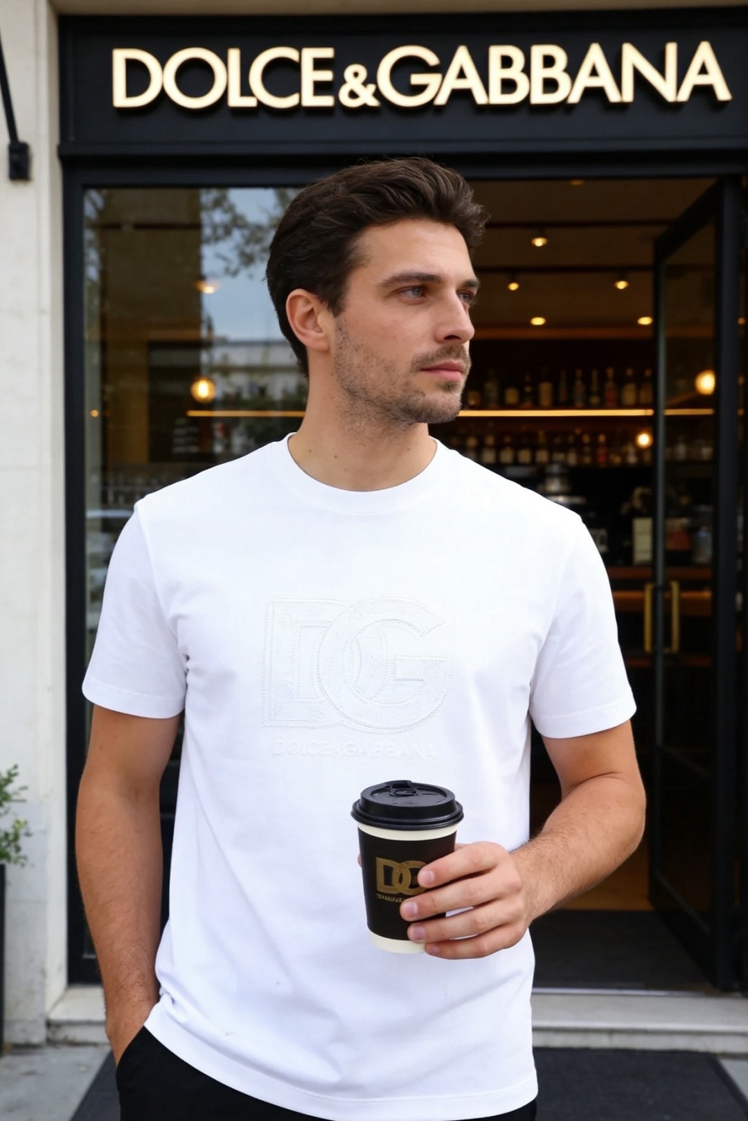 NO:743407,Dolce & Gabbana.  The new 2026 spring and summer men's round neck T-shirt is made of original quality comfortable and breathable cotton fabric, which is delicate and skin-friendly, has good breathability and anti-wrinkle properties, and is comfortable and stylish on the upper body. Classic round neck design, with brand logo webbing on the inside of the collar, with exquisite details  ; The chest uses a combination of three-dimensional embossing and embroidery to present the brand logo, which is clearly layered, low-key and restrained and highly recognizable. The overall style is loose and moderate, neat and not procrastinating. Whether worn alone or as an inner layer, it can easily create a high-end casual look!  Sizes 48-56, shipped next day!  ,,Dolce&Gabbana,tees,t-shirt,19860909杜嘉班纳. 2026春夏新款男士圆领T恤采用原单品质舒适透气棉面料,触感细腻亲肤,兼具良好的透气性与抗皱性,上身舒适有型.经典圆领设计,领口内侧饰有品牌标识织带,细节考究；胸前采用立体压印与刺绣结合的工艺呈现品牌标识,层次分明,低调内敛且辨识度十足.整体版型宽松适中,利落不拖沓,无论是单穿还是作为内搭,都能轻松打造高级休闲造型！尺码48-56,隔天出货！,,Dolce&Gabbana,tees，t-shirt,,Men's clothing