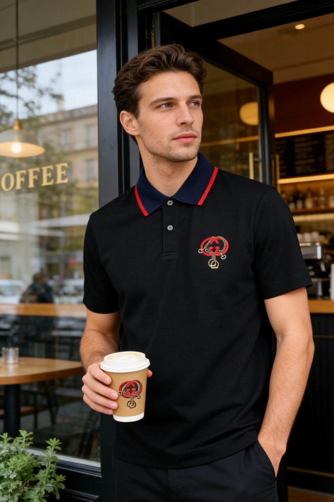 🔥古驰.2026春夏新品男士短袖Polo衫以经典翻领造型为基底，领边撞色线条点缀，利落中透着精致感。门襟