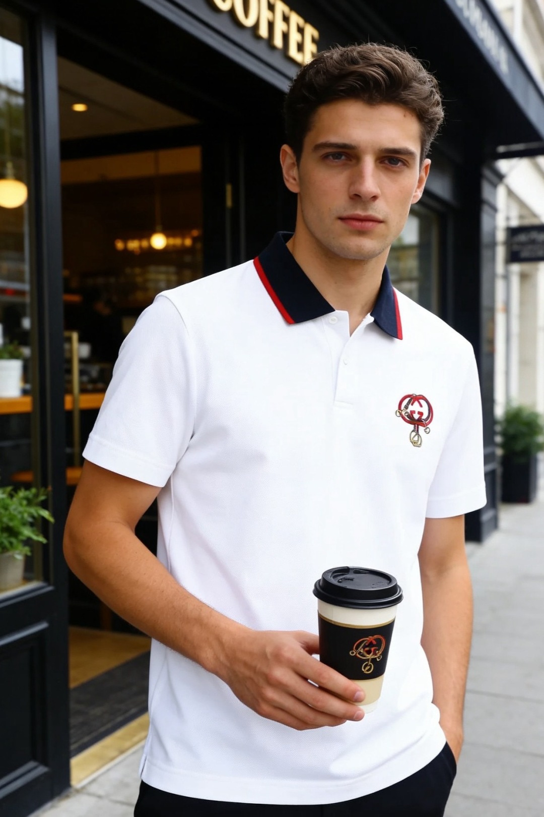 🔥古驰.2026春夏新品男士短袖Polo衫以经典翻领造型为基底，领边撞色线条点缀，利落中透着精致感。门襟