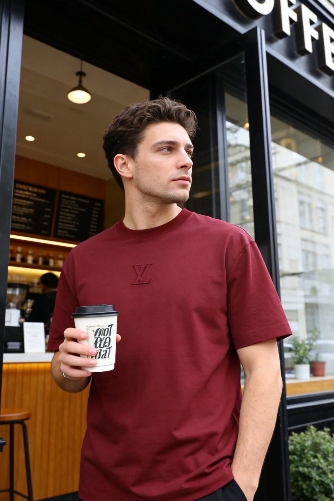 🔥LV.2026春夏新品男士短袖T恤采用经典圆领设计，领口线条流畅贴合颈部，版型宽松舒适，兼具休闲感与利