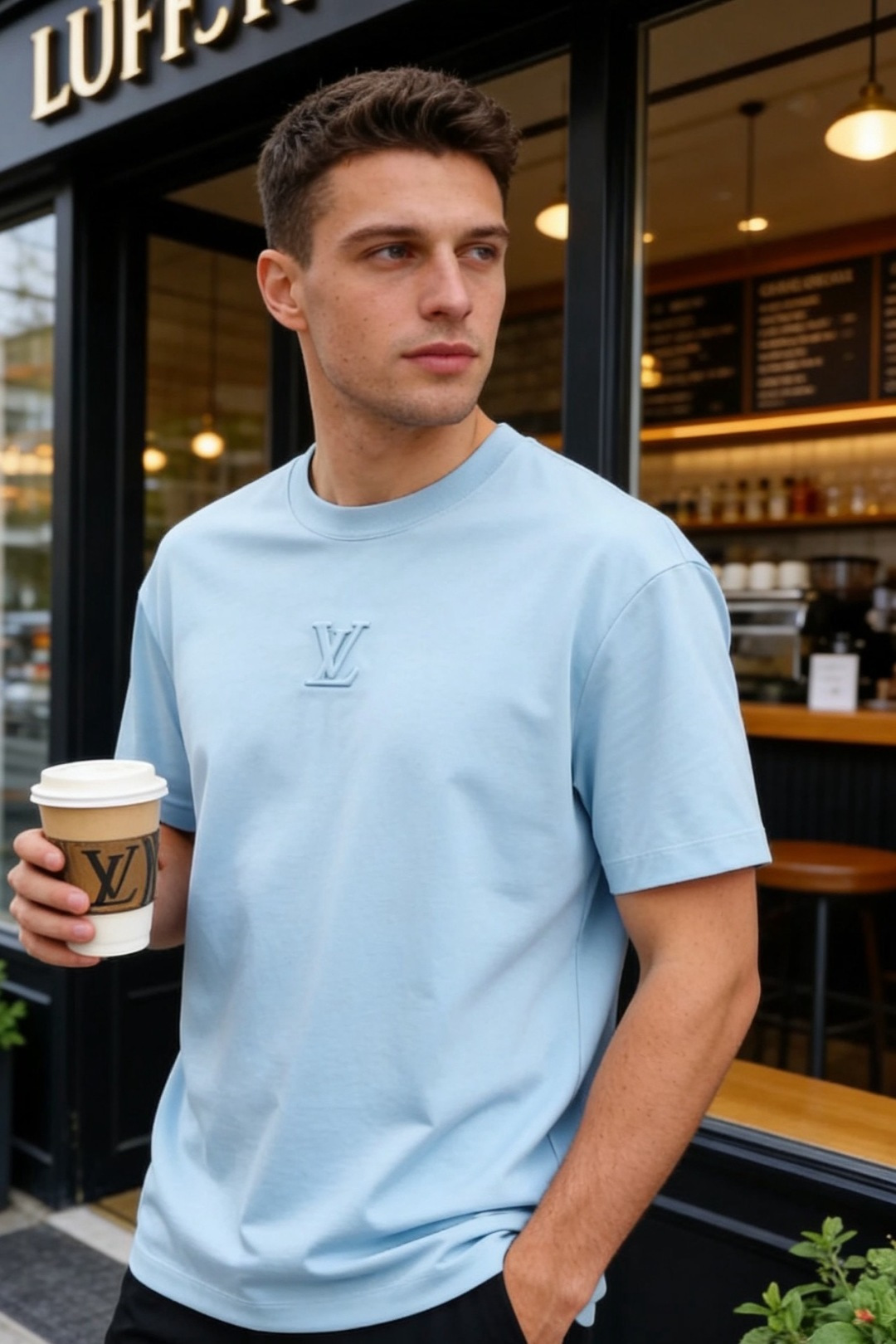 🔥LV.2026春夏新品男士短袖T恤采用经典圆领设计，领口线条流畅贴合颈部，版型宽松舒适，兼具休闲感与利