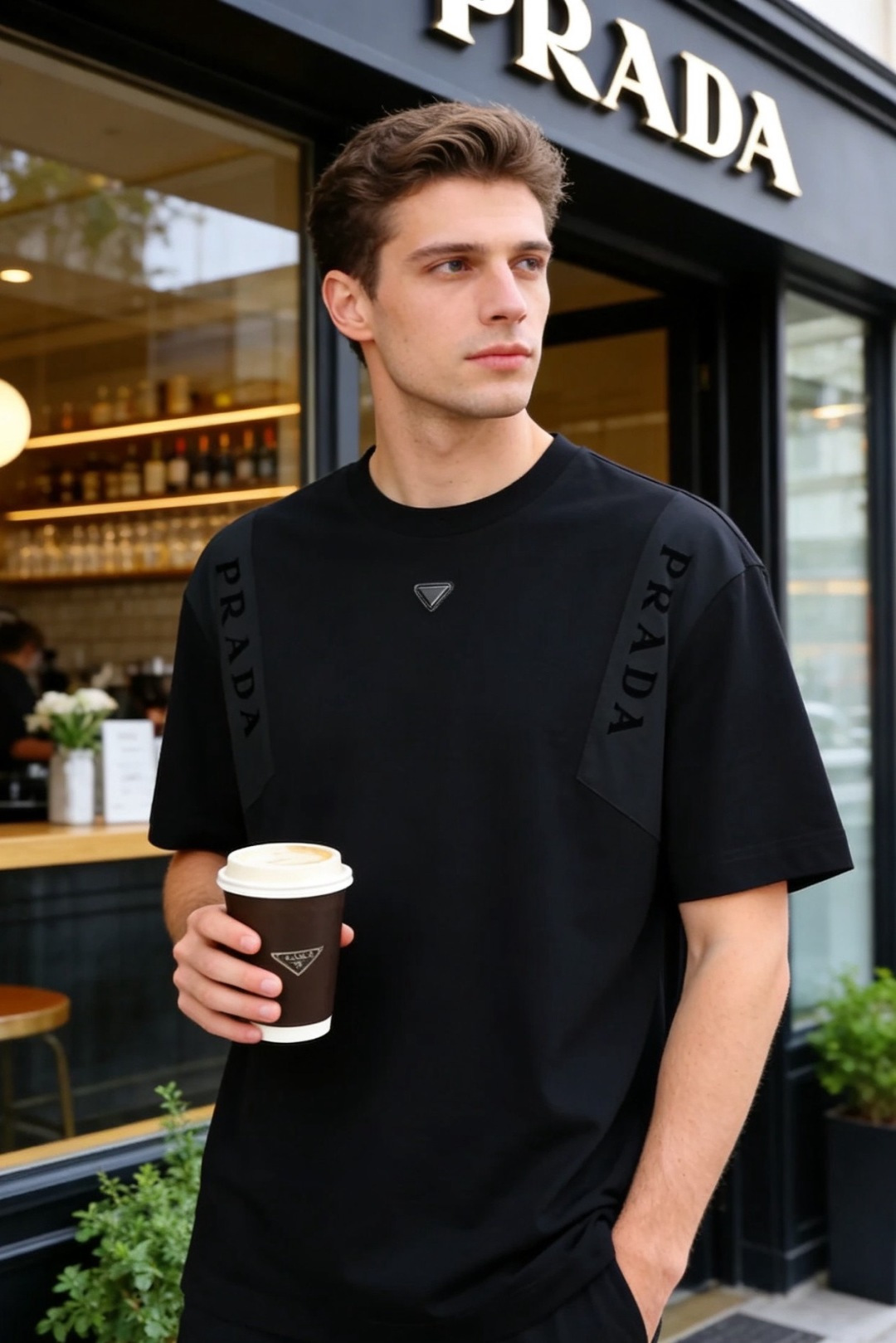 🔥普拉达.2026春夏新品男士短袖T恤采用经典圆领设计，领口线条流畅贴合颈部，版型宽松舒适，兼具休闲感与