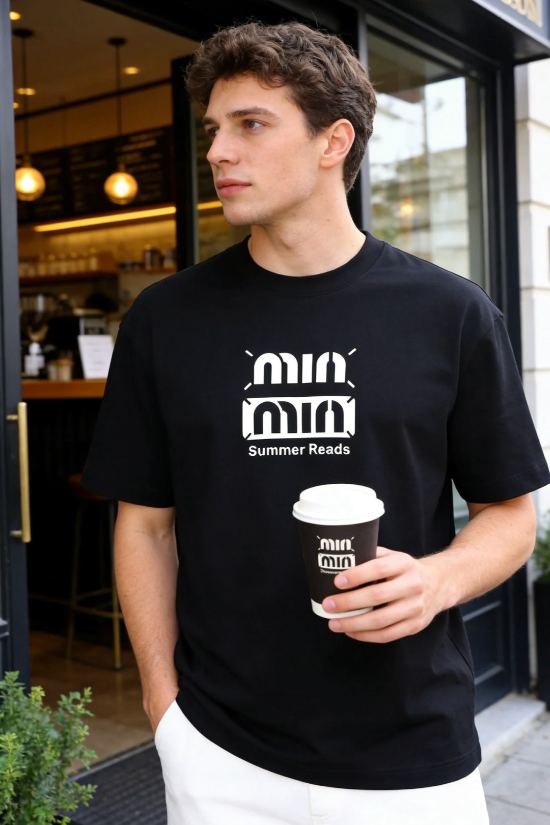 🔥MIUMIU.2026夏季新款！时尚男士宽松百搭T恤采用经典小领口设计，版型宽松利落，肩部与袖身走线平
